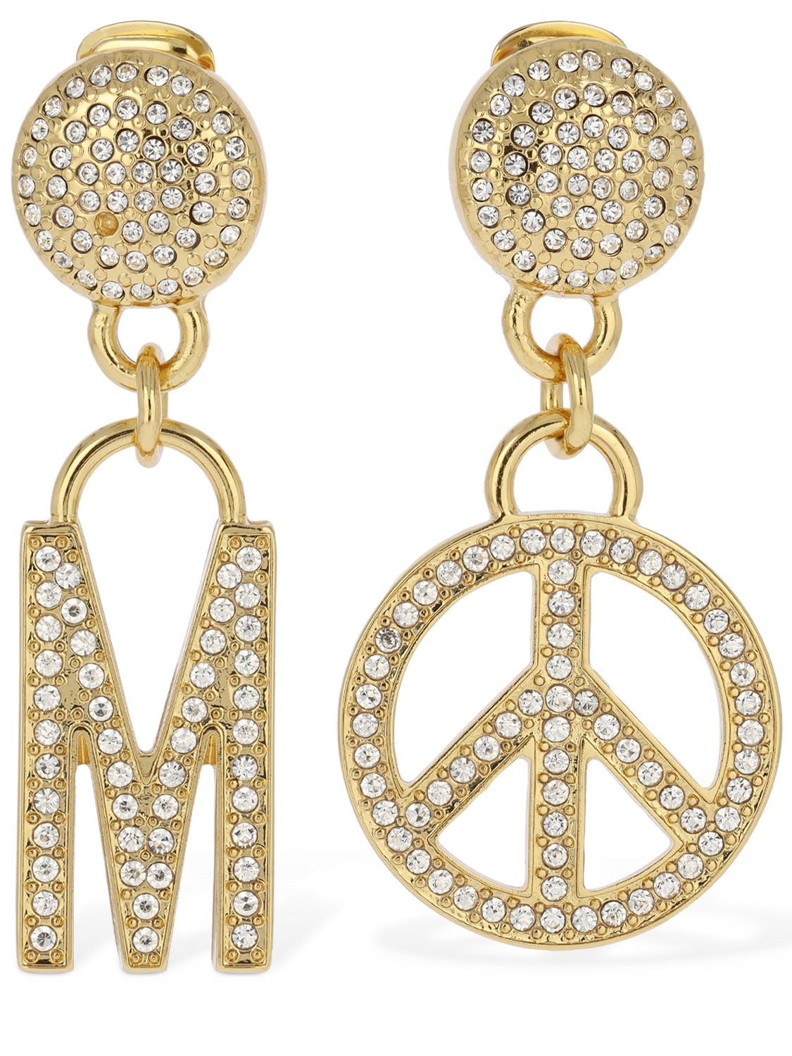 Moschino Crystal Mismatched Earrings In Gold,crystal