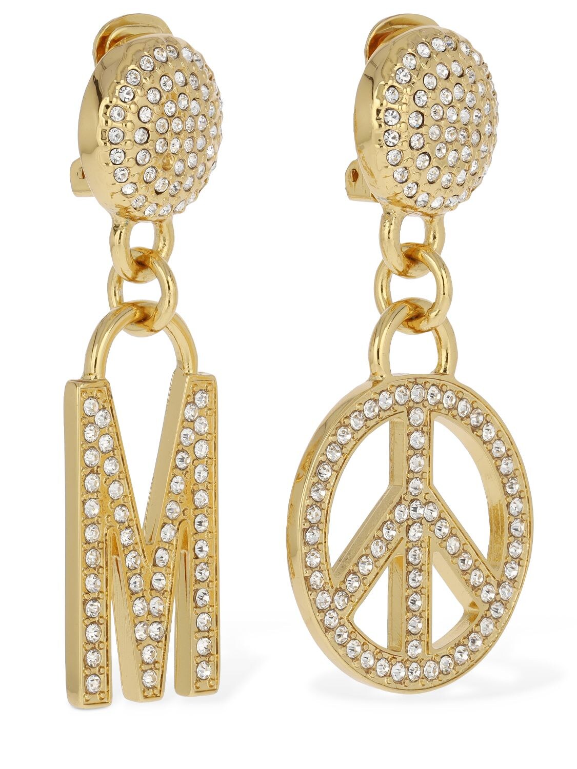 Shop Moschino Crystal Mismatched Earrings In Gold,crystal