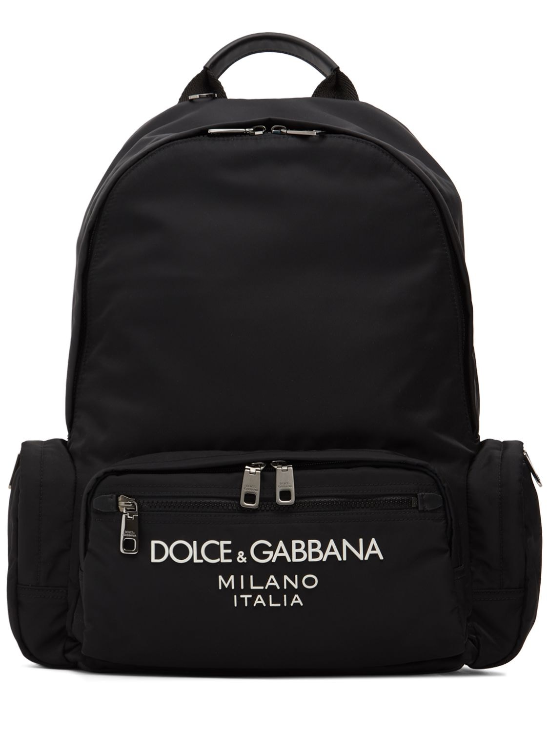 Dolce & Gabbana Rubberized Logo Nylon Backpack In Black