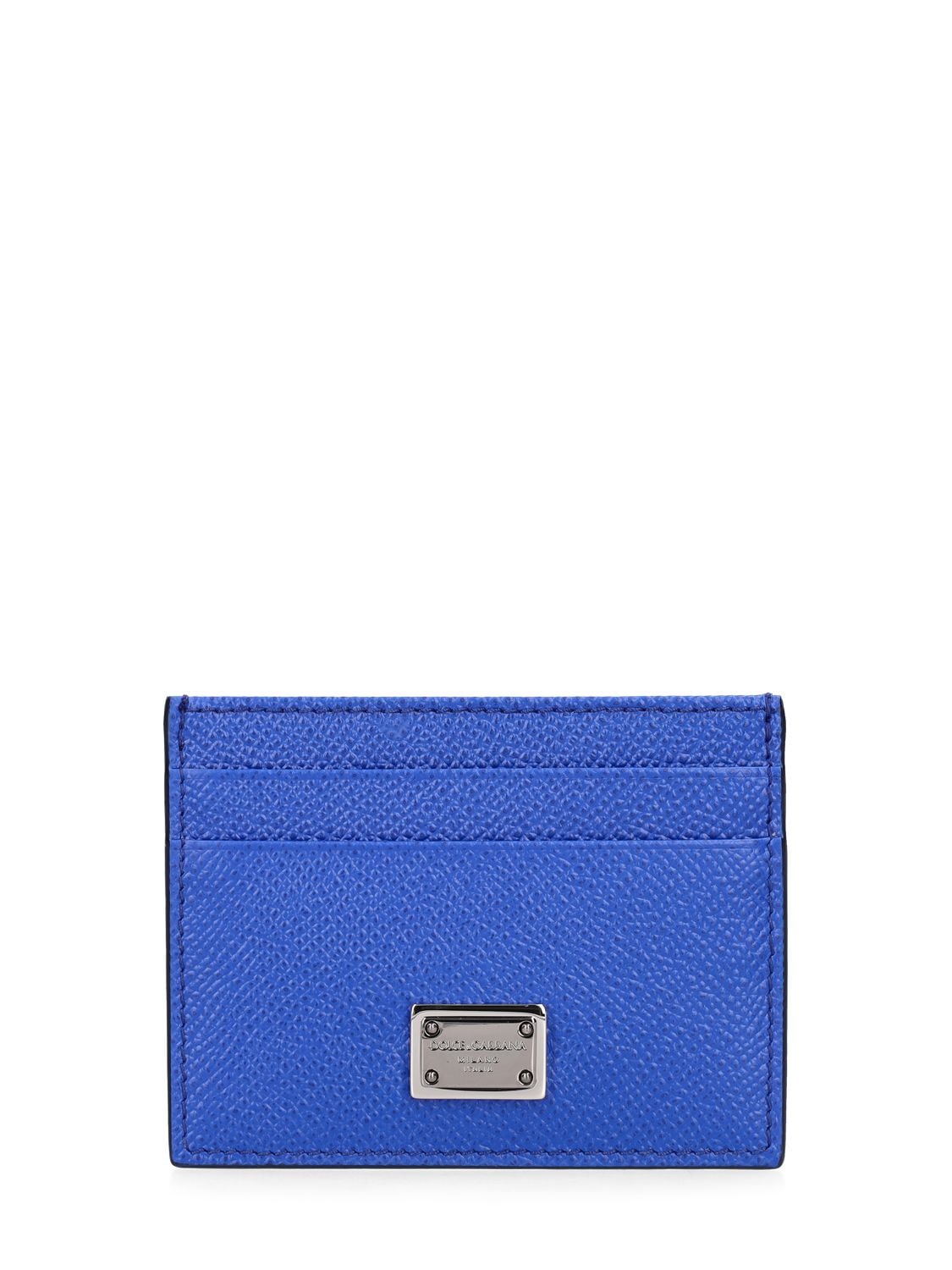 Dolce & Gabbana Logo Plaque Leather Card Holder In Bright Blue