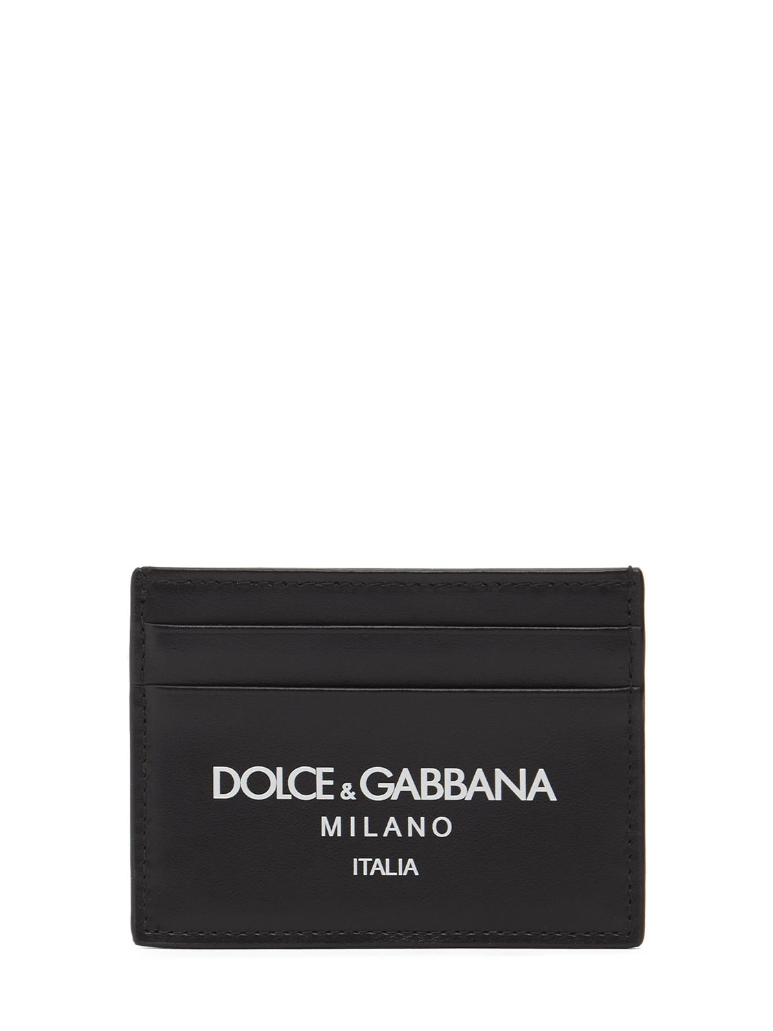 Dolce & Gabbana Printed Logo Leather Card Holder In Black