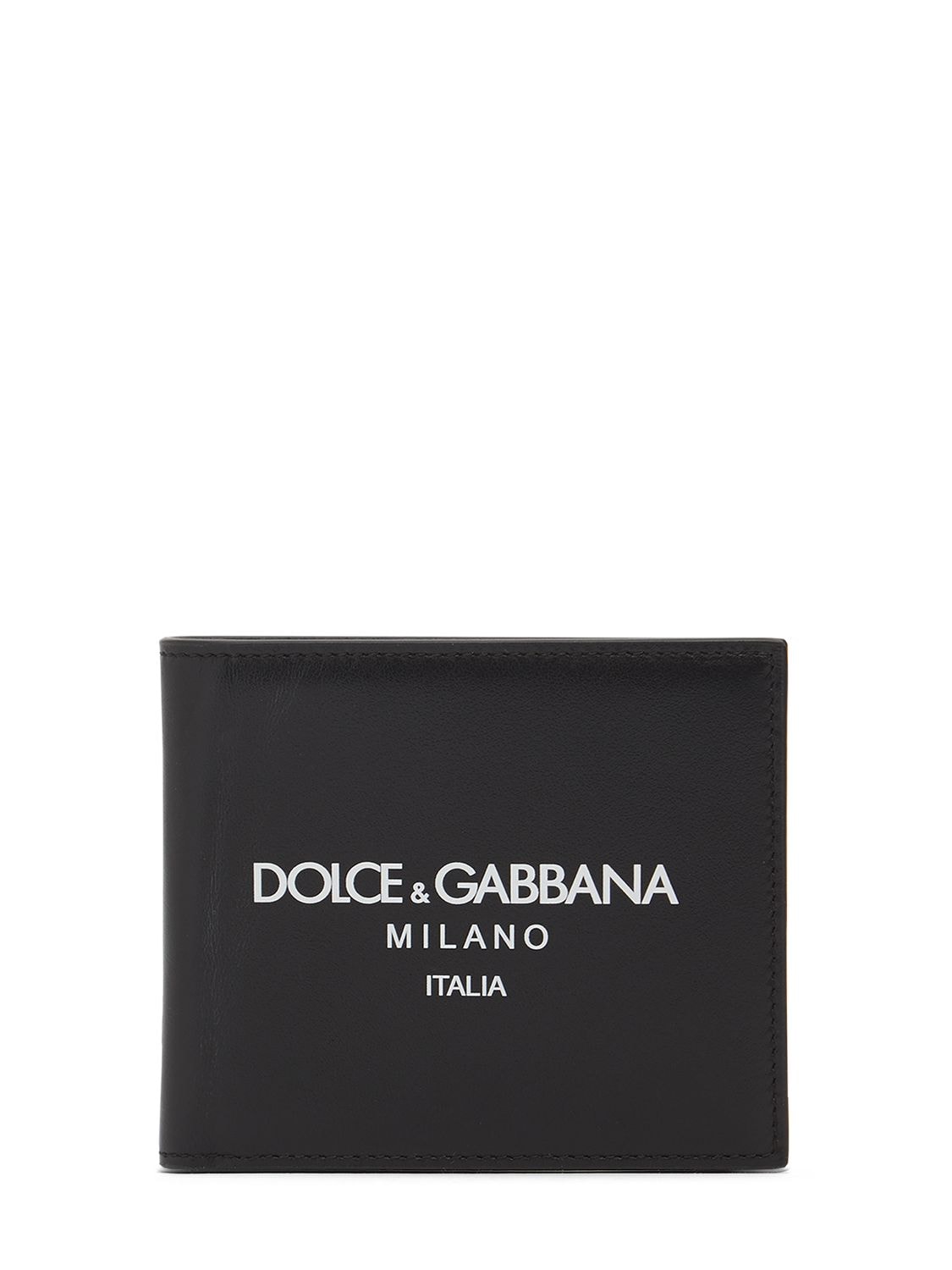 Dolce & Gabbana Leather Printed Logo Bifold Wallet In Black