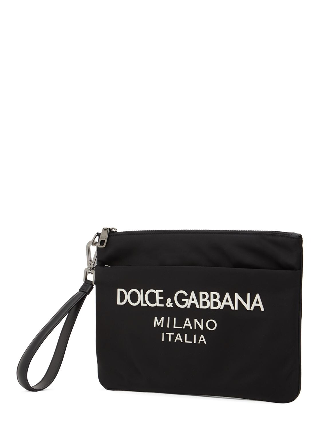 Shop Dolce & Gabbana Rubberized Logo Nylon Pouch In Black