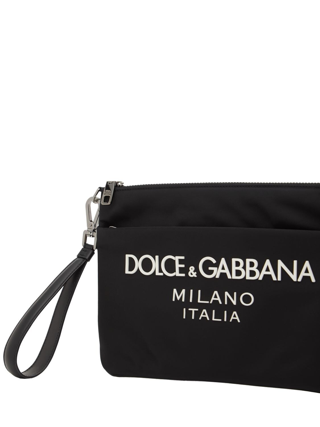 Shop Dolce & Gabbana Rubberized Logo Nylon Pouch In Black