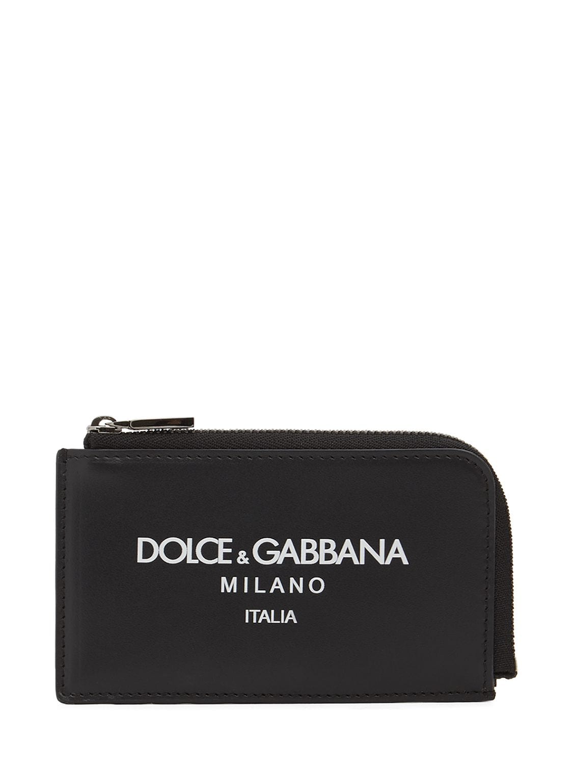 Dolce & Gabbana Leather Logo Zip Around Card Holder In Black