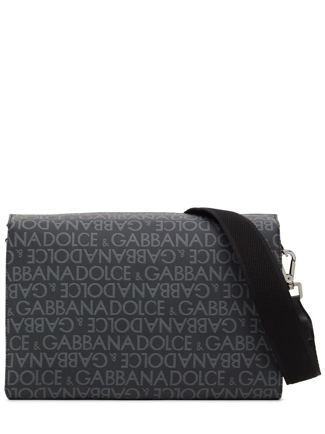 Dolce & Gabbana Logo Jacquard Messenger Bag In Grey,black
