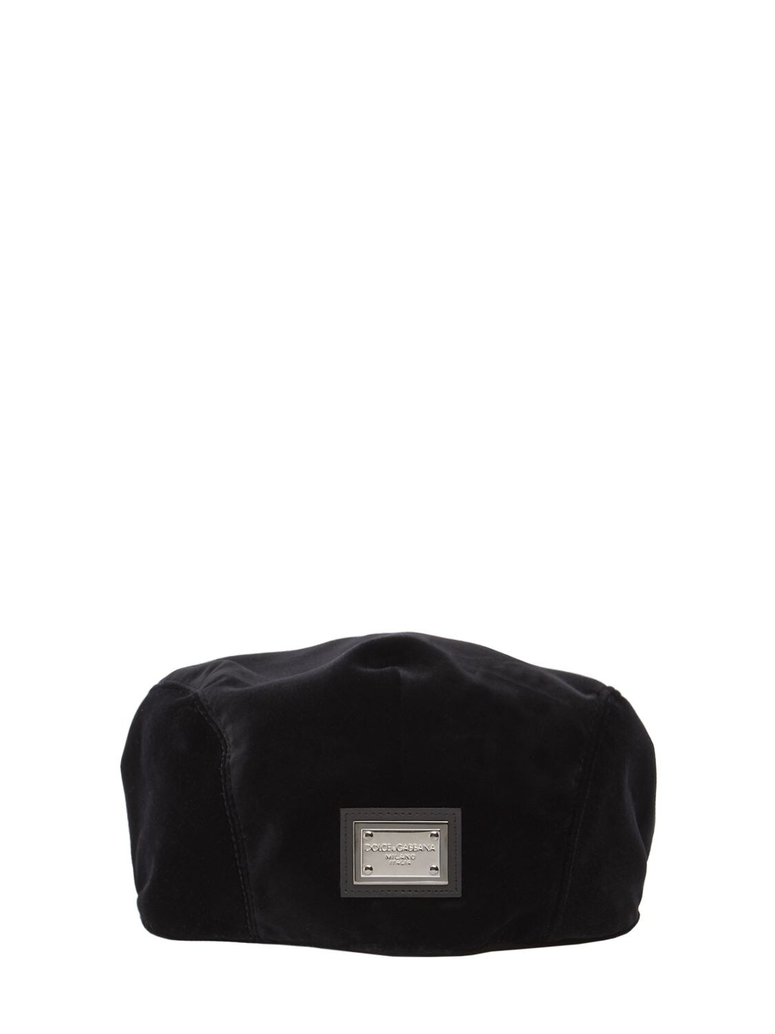 Shop Dolce & Gabbana Velvet Flat Cap With Logo Plaque In Black