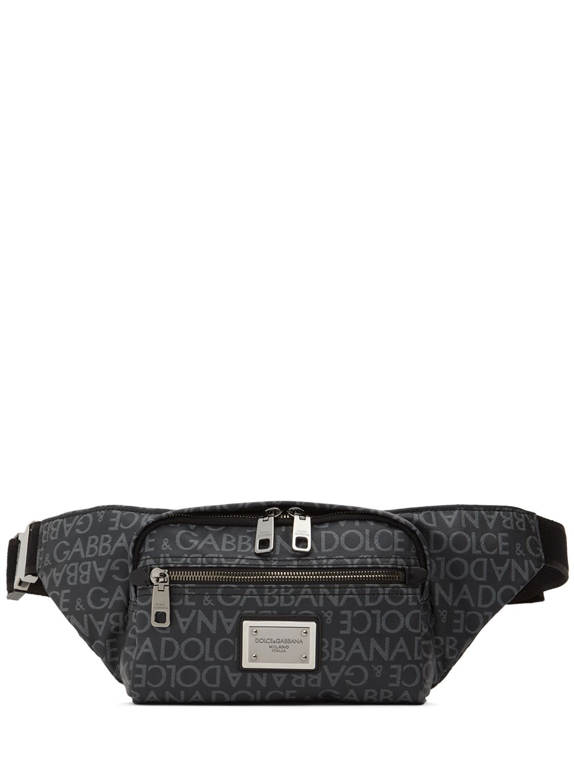 Dolce & Gabbana Logo Jacquard Belt Bag In Black,grey