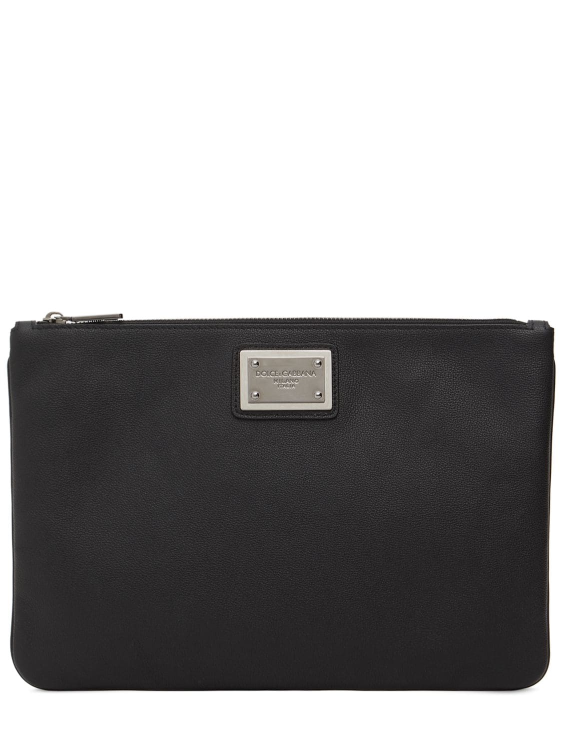 Dolce & Gabbana Logo Plaque Leather & Nylon Pouch In Black