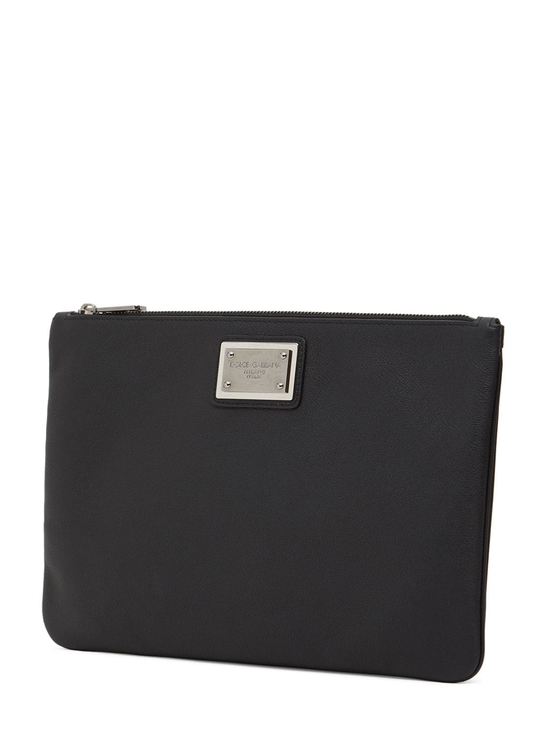 Shop Dolce & Gabbana Logo Plaque Leather & Nylon Pouch In Black