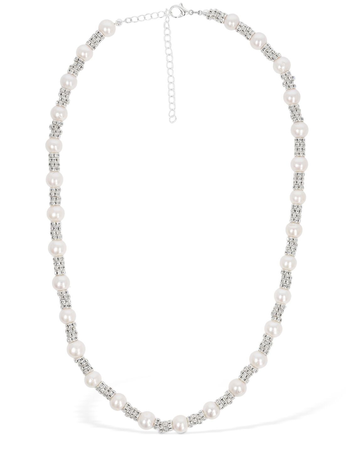 Shop Magda Butrym Double Wrap Faux Pearl Necklace In Pearl,crystal