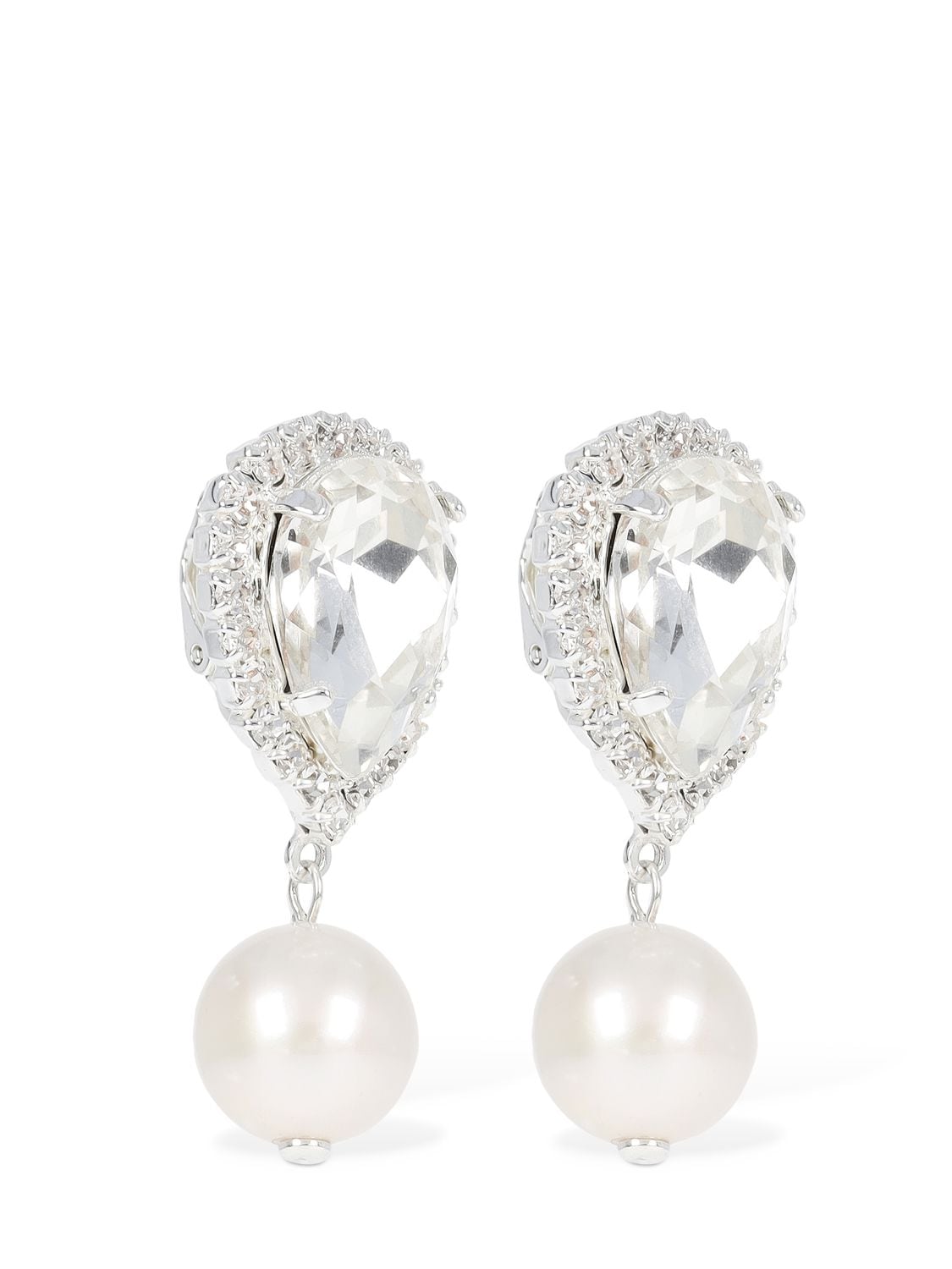 Shop Magda Butrym Crystal & Pearl Drop Earrings In Crystal,cream