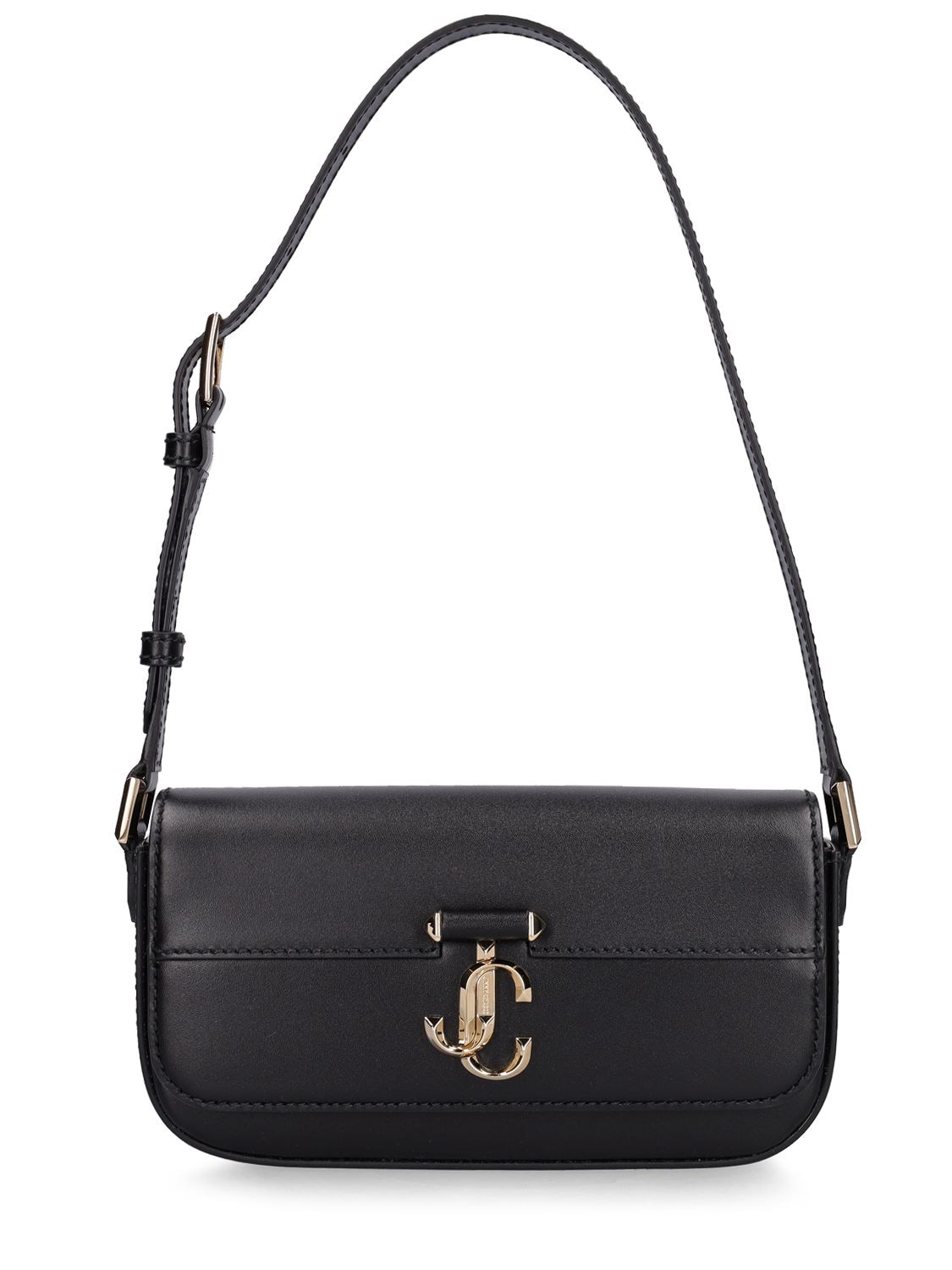 Jimmy Choo Avenue Mini Leather Shoulder Bag In Black,light Gol