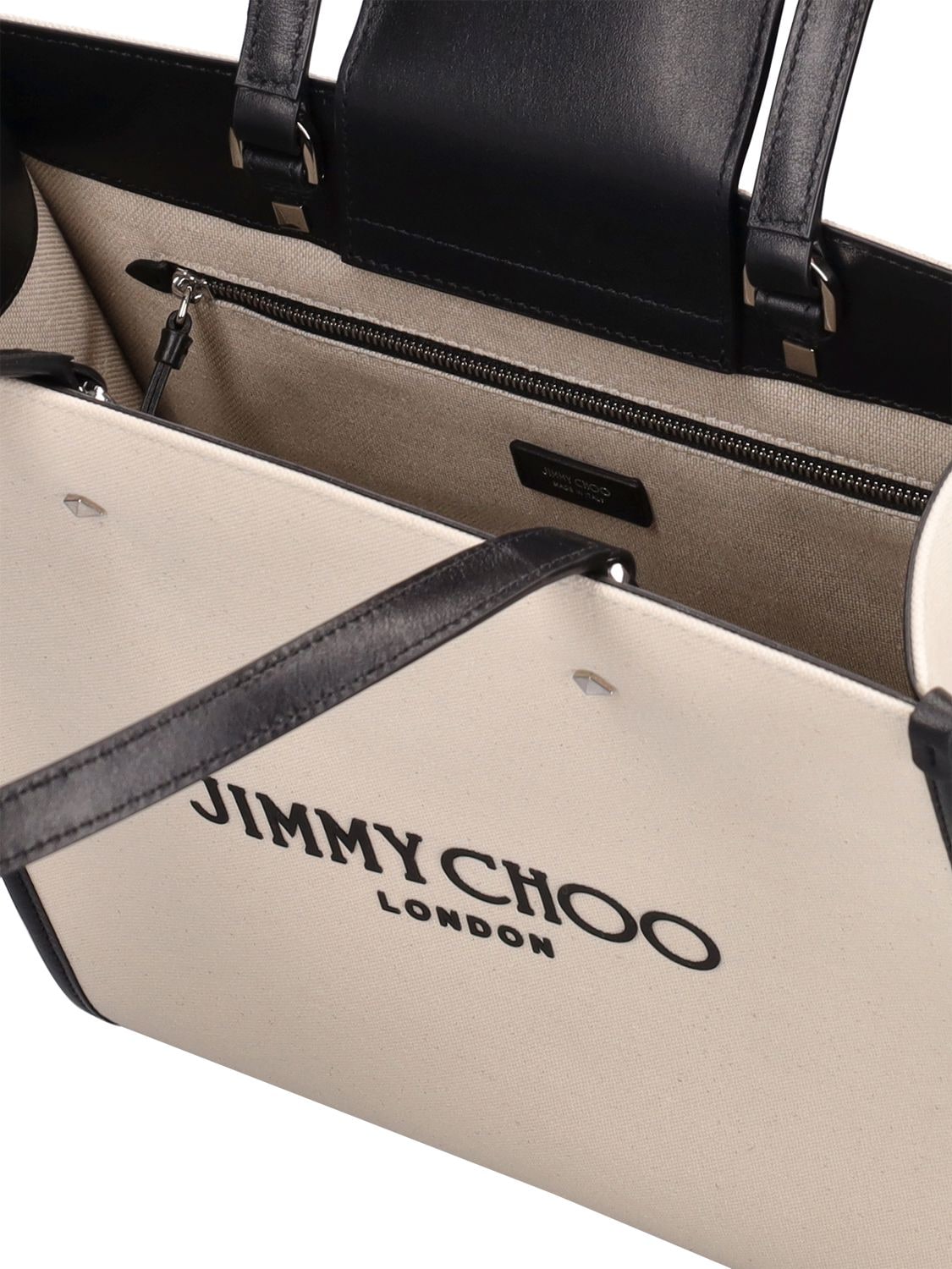 Shop Jimmy Choo Medium Logo Tote Bag In Natural,black,s