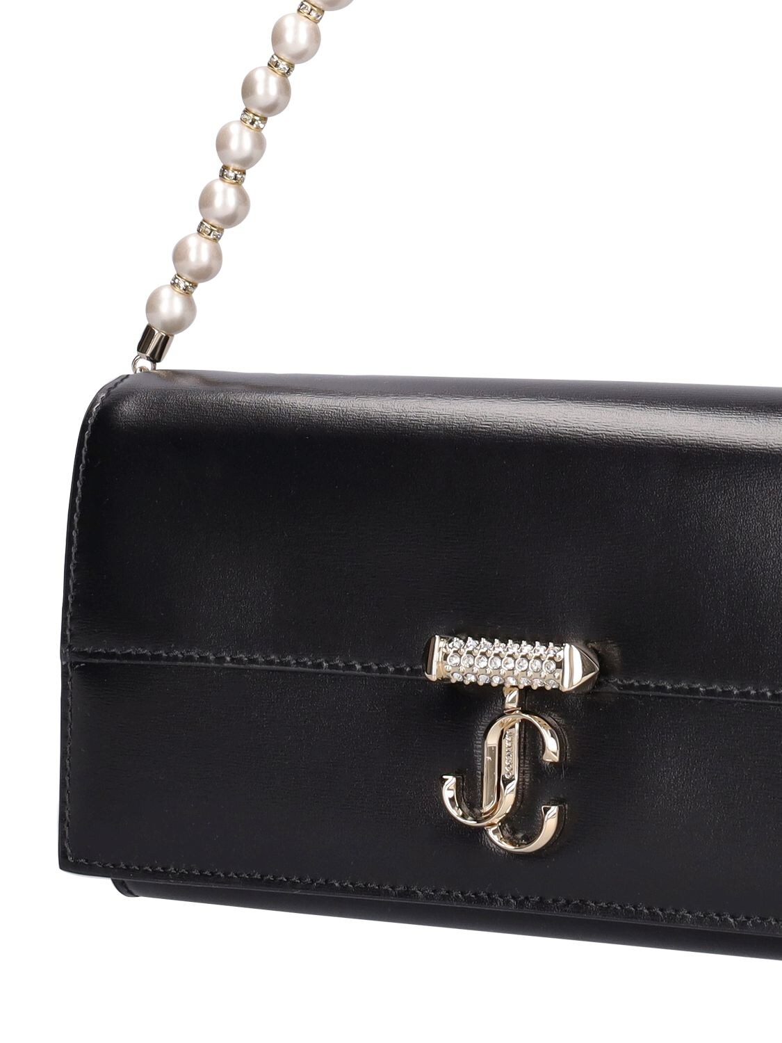 Shop Jimmy Choo Avenue Leather Wallet W/chain In Black,light Gol