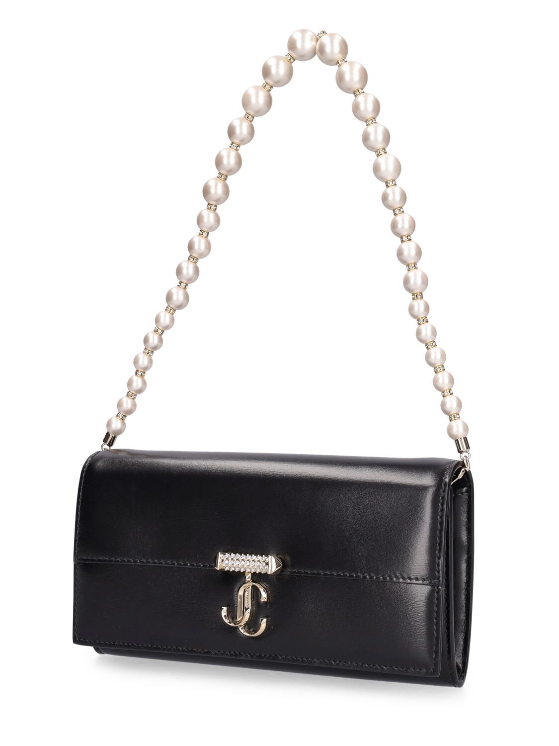 Shop Jimmy Choo Avenue Leather Wallet W/chain In Black,light Gol