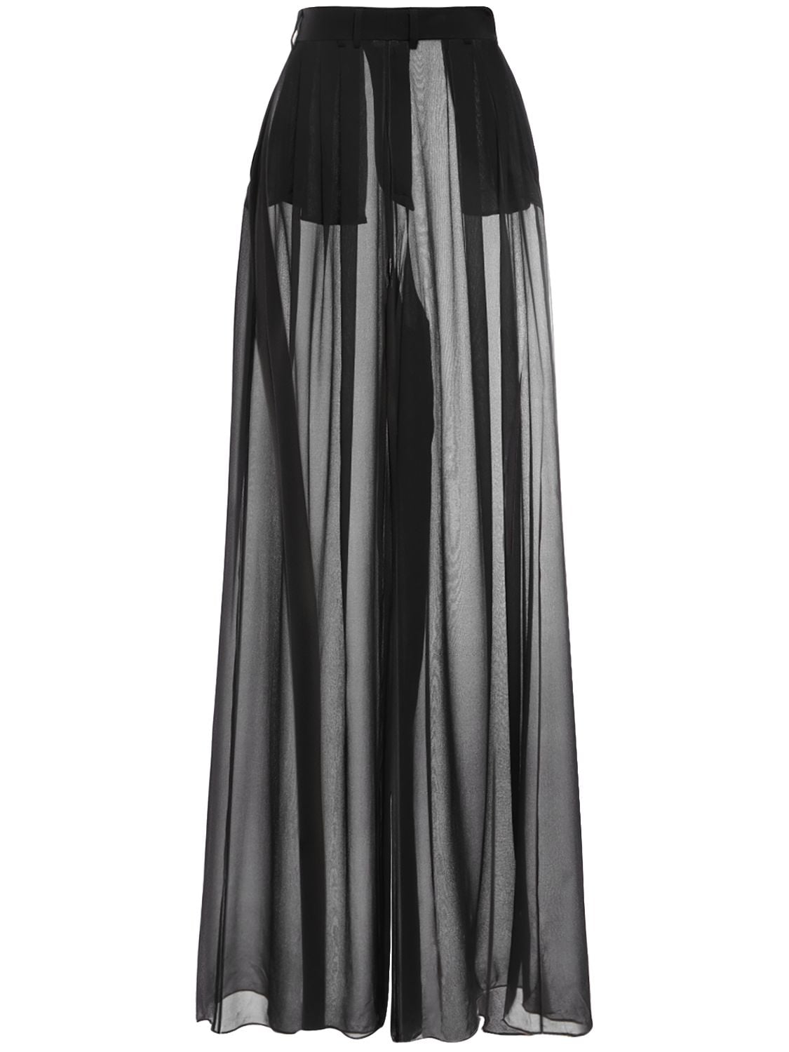 Shop Dolce & Gabbana Sheer Stretch Silk Wide Leg Pants In Black