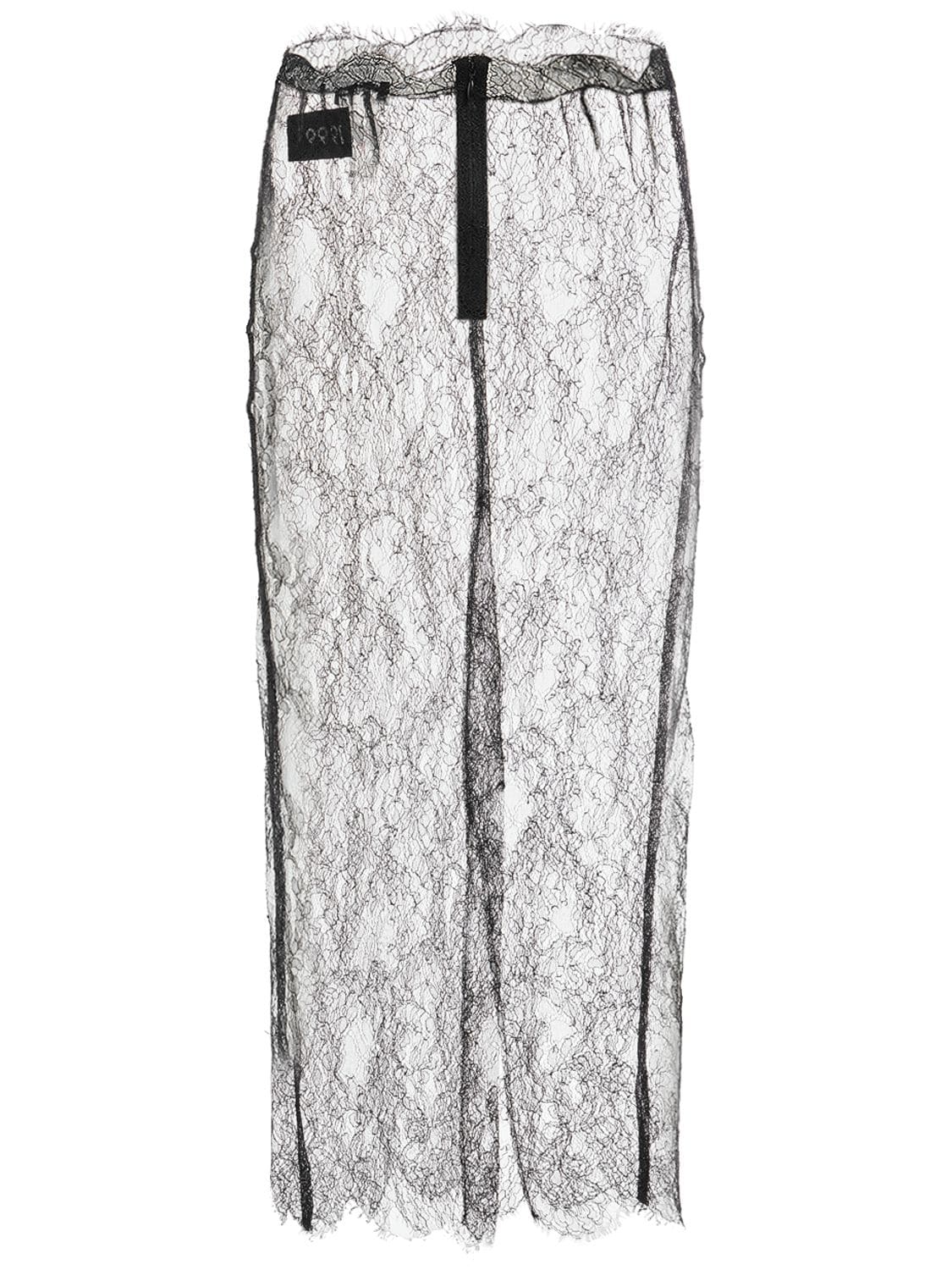 Shop Dolce & Gabbana Chantilly Fil Coupé Lace Midi Skirt In Black