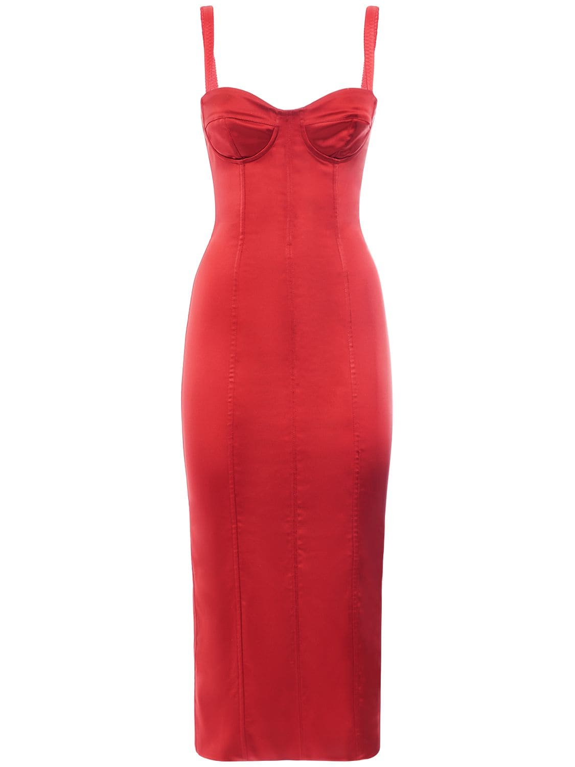 Shop Dolce & Gabbana Satin Bustier Midi Dress In Red