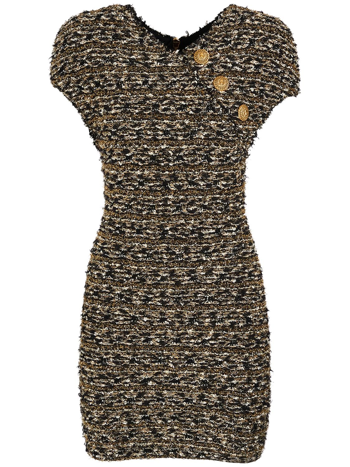 Shop Balmain Tweed & Lurex Mini Dress In Black,gold