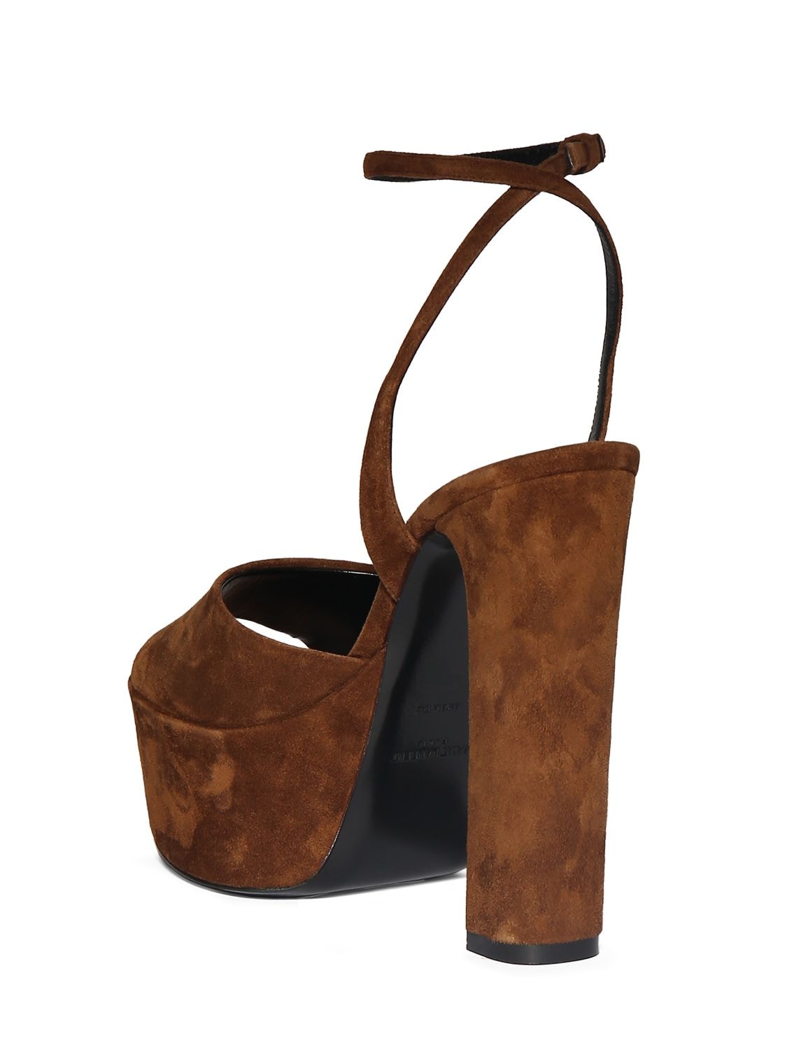 Shop Saint Laurent 95mm Jodie Suede Platform Sandals In Land