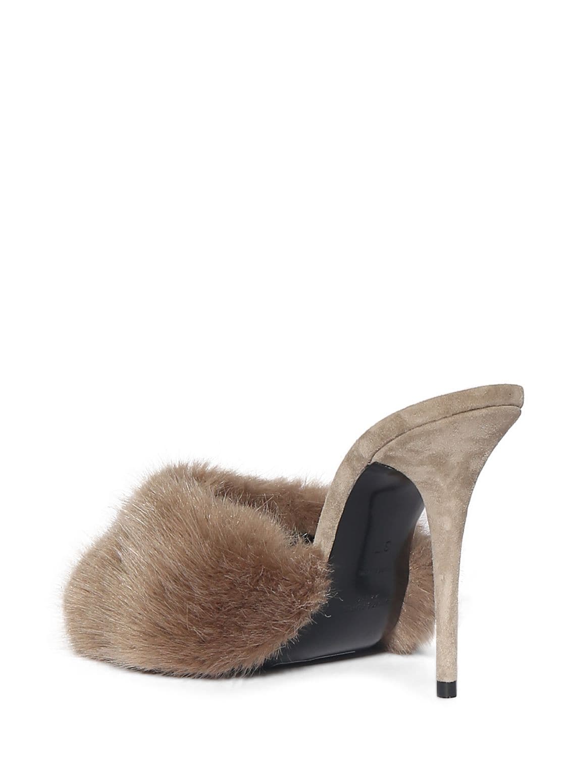 Shop Saint Laurent 105mm La 16 Faux Fur Mule Sandals In Elephant Grey