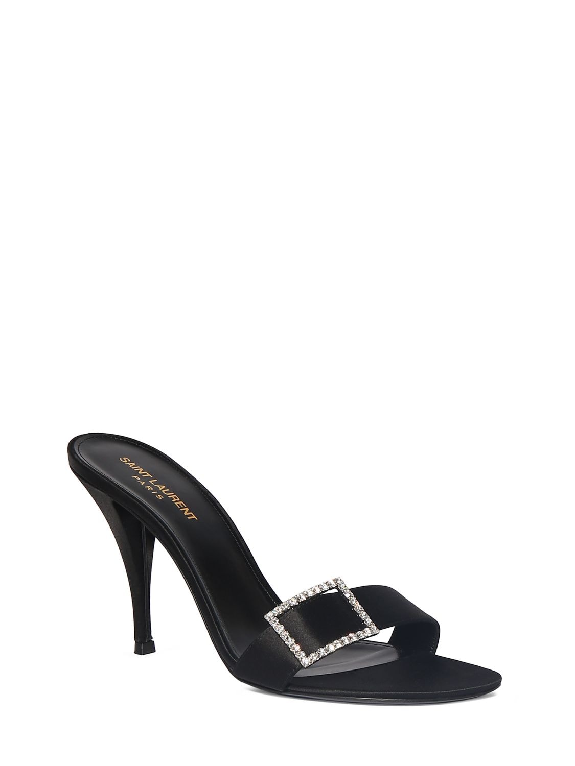 Shop Saint Laurent 90mm Simone Satin Mule Sandals In Black