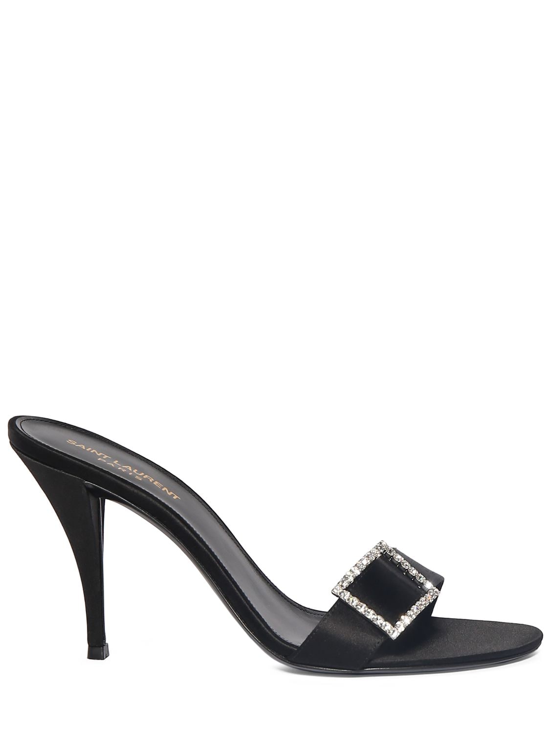 Shop Saint Laurent 90mm Simone Satin Mule Sandals In Black