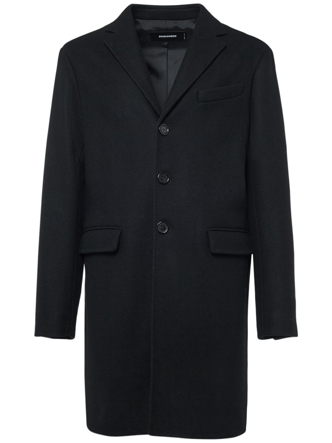 Dsquared2 Virgin Wool Blend Coat In Black