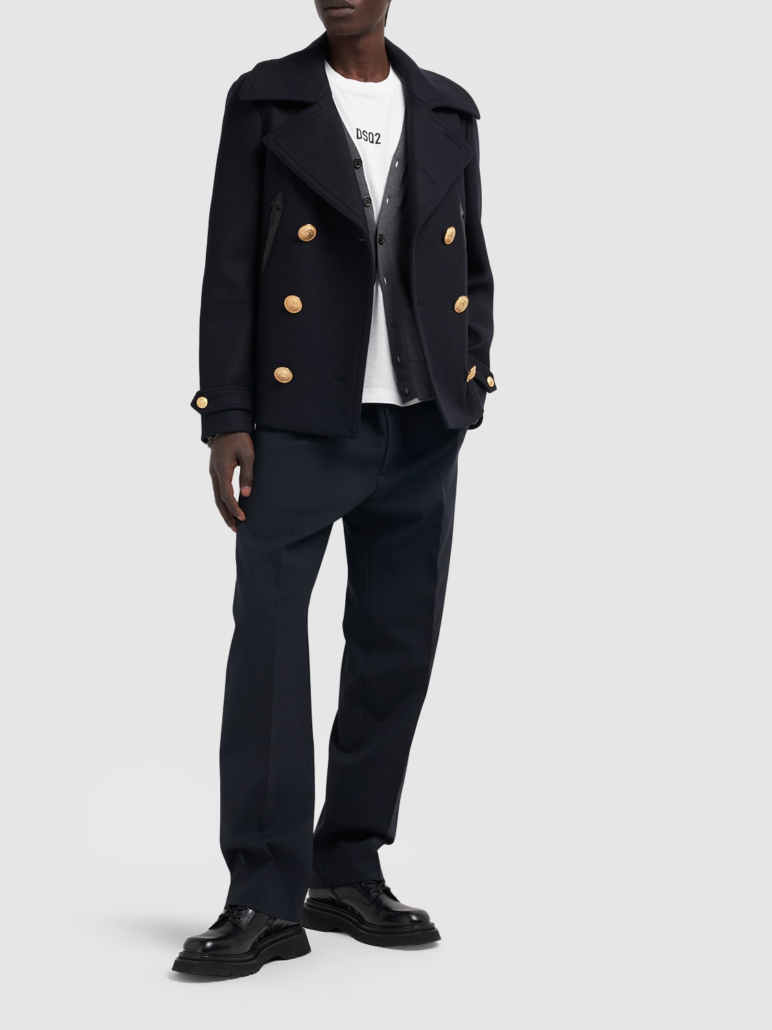 Shop Dsquared2 Sailor Wool Blend Peacoat In Navy
