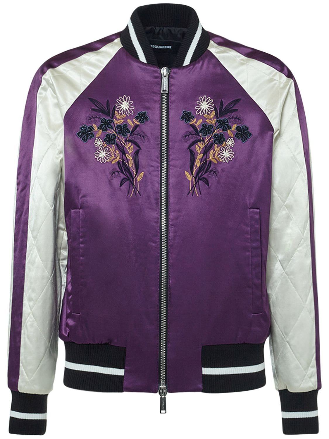 Dsquared2 Embroidered Cotton Blend Zip Jacket In Purple