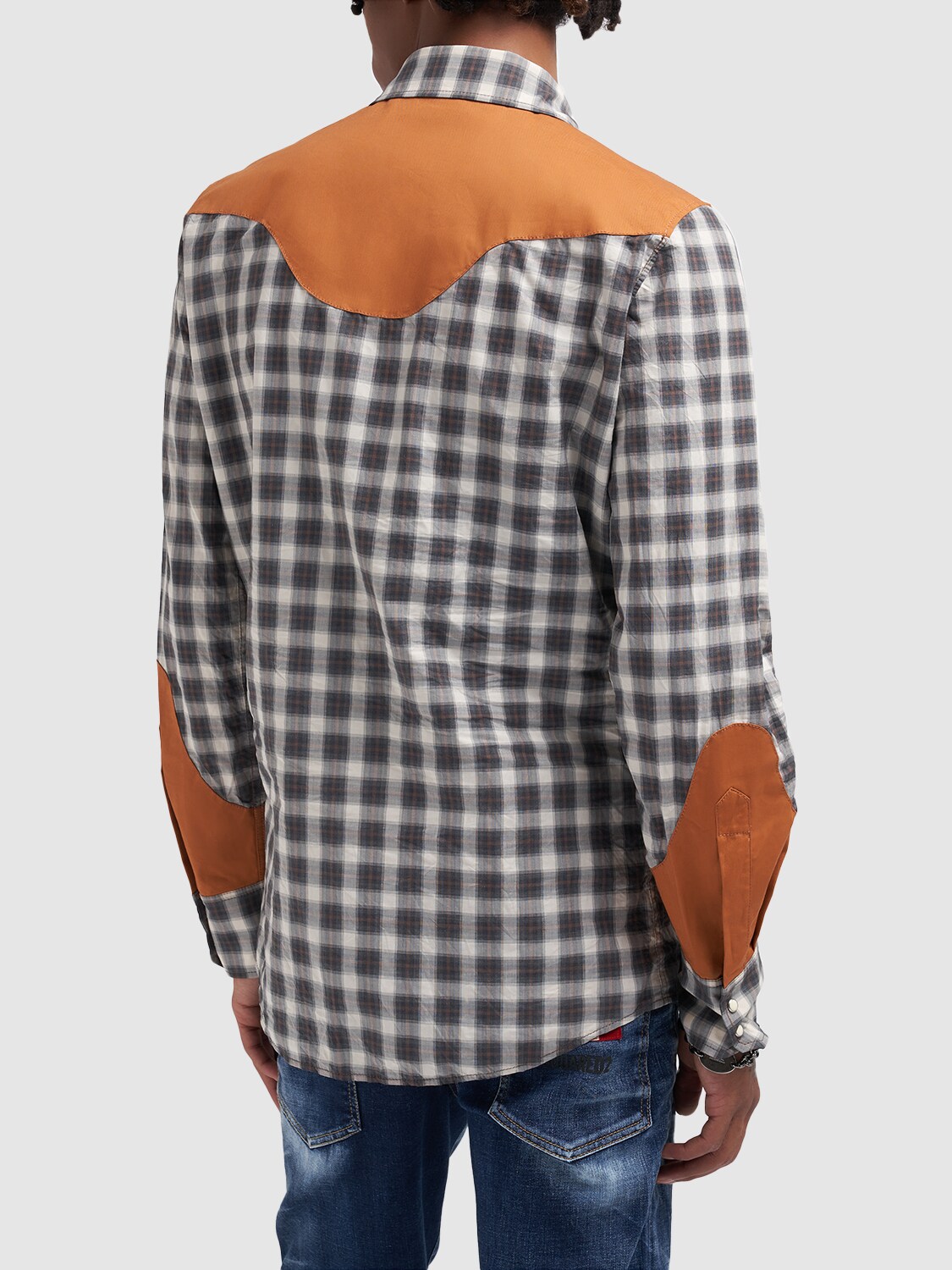 Shop Dsquared2 Western Checked Cotton Shirt In Off White,brown