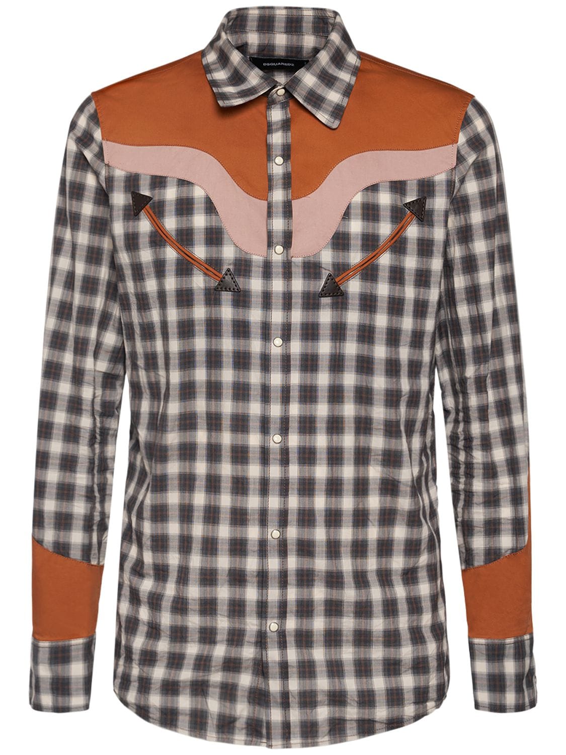 Dsquared2 Western Checked Cotton Shirt In Off White,brown