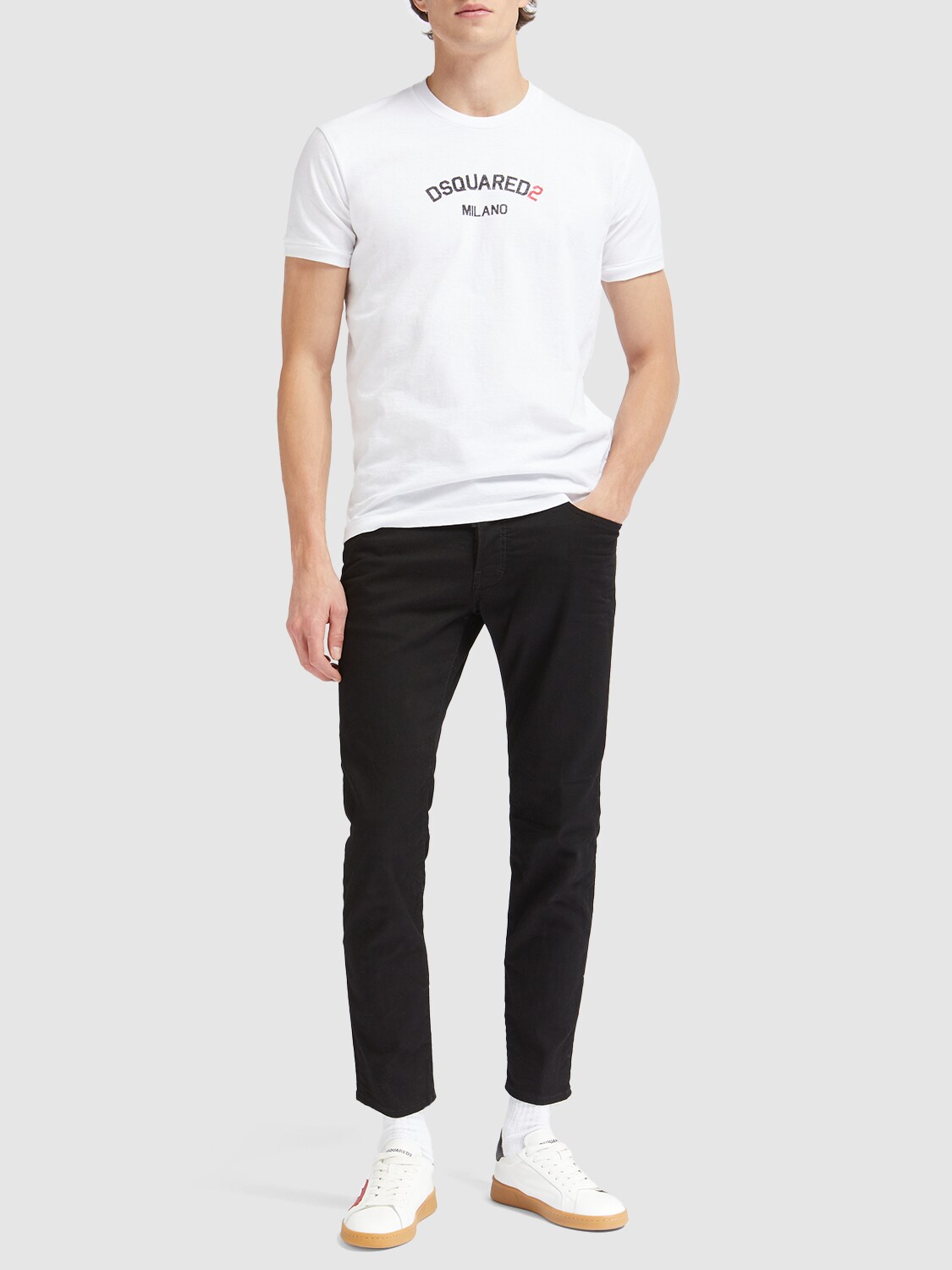 Shop Dsquared2 Japanese Cotton Jersey T-shirt W/logo In White