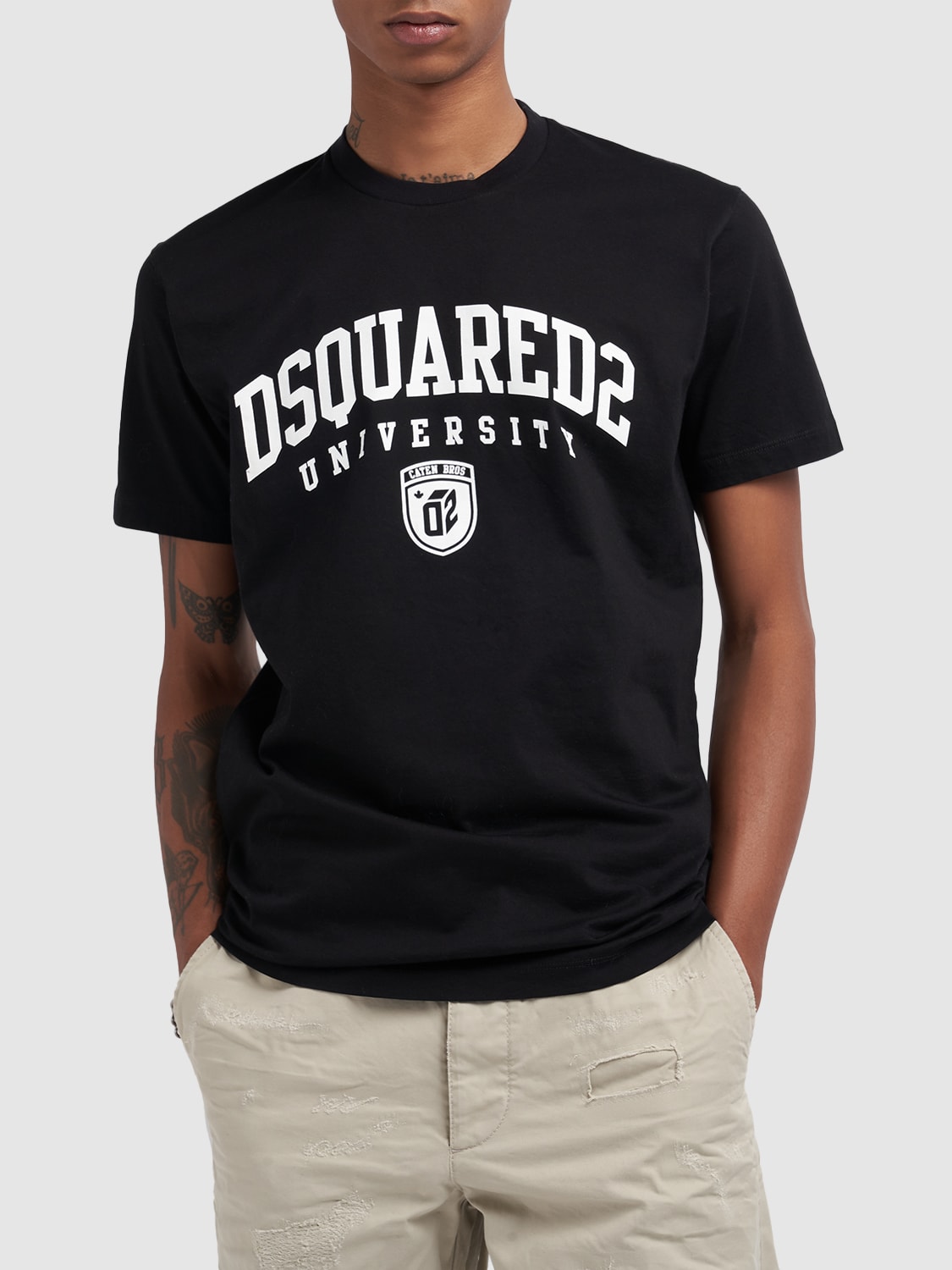 Shop Dsquared2 University Logo Cotton Jersey T-shirt In Black