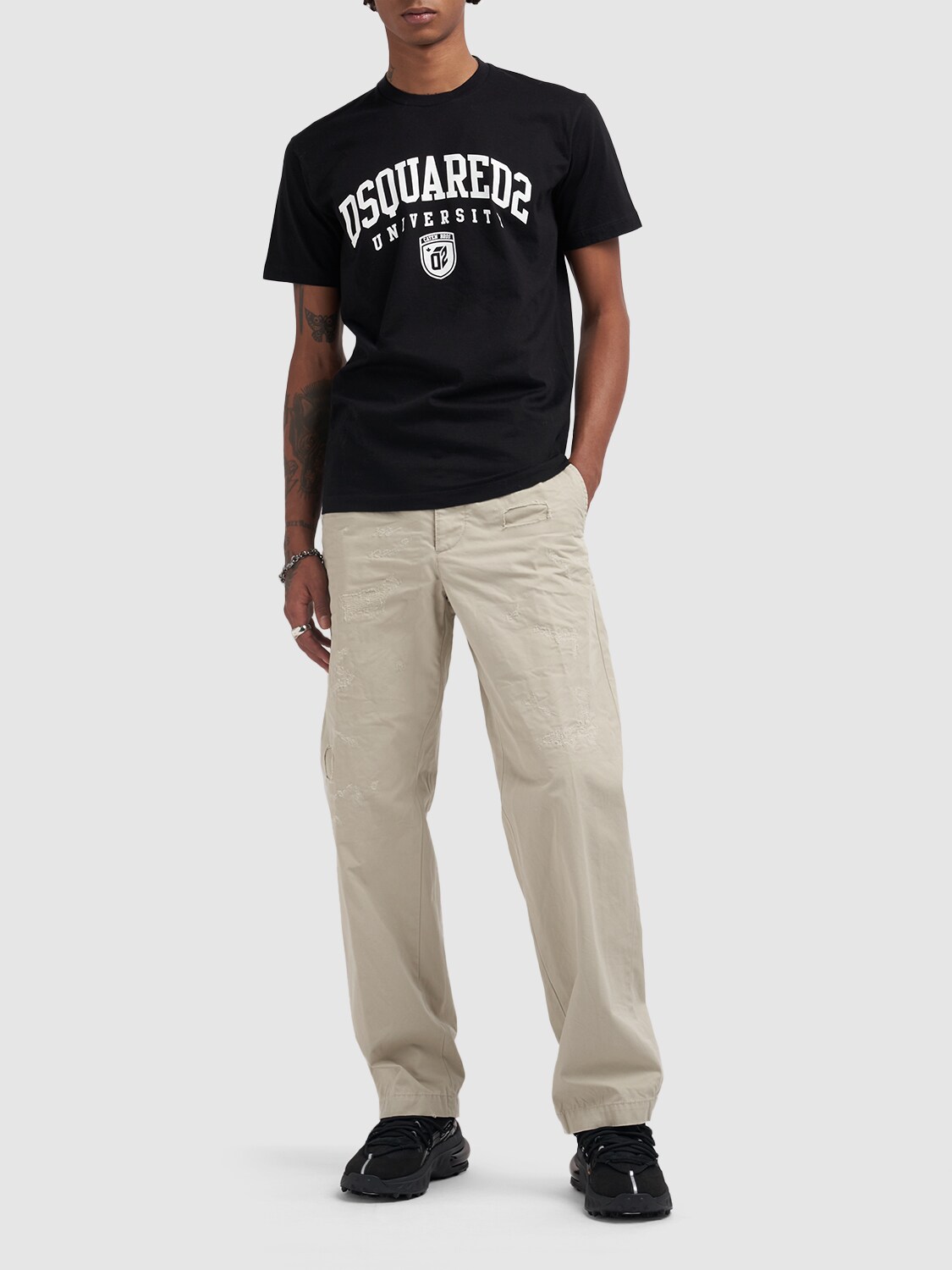 Shop Dsquared2 University Logo Cotton Jersey T-shirt In Black