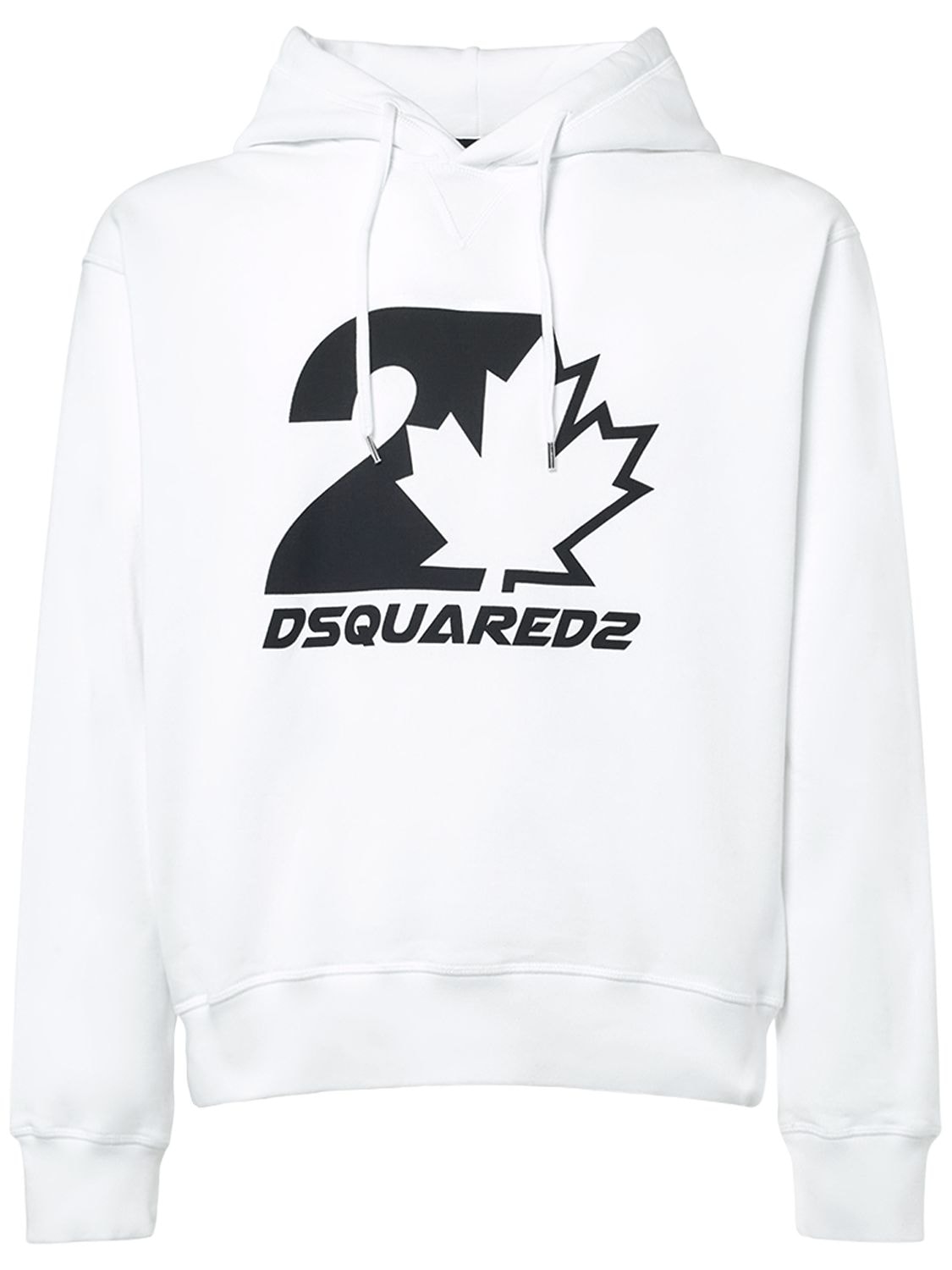 Dsquared2 Printed Cotton Jersey Hoodie In White