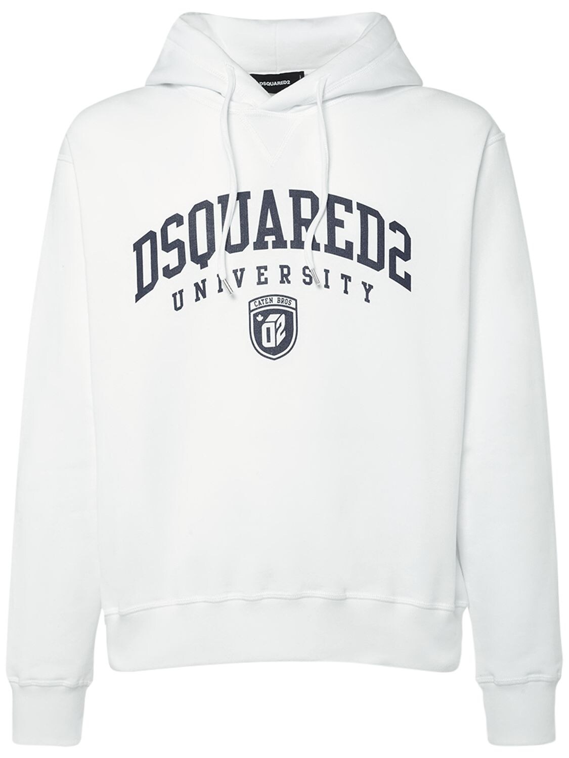 Dsquared2 University Logo Cotton Jersey Hoodie In White
