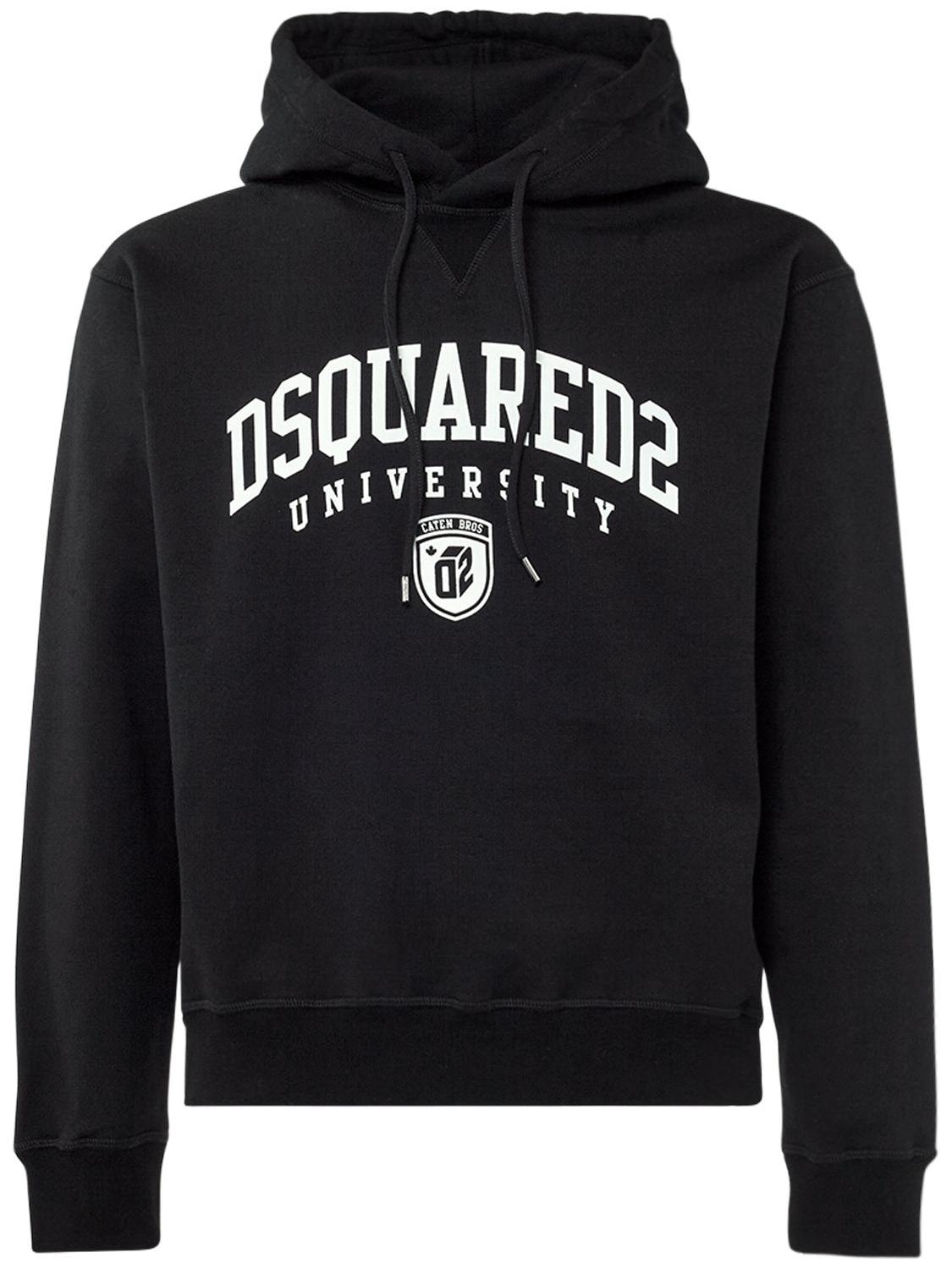 Dsquared2 University Logo Cotton Jersey Hoodie In Black