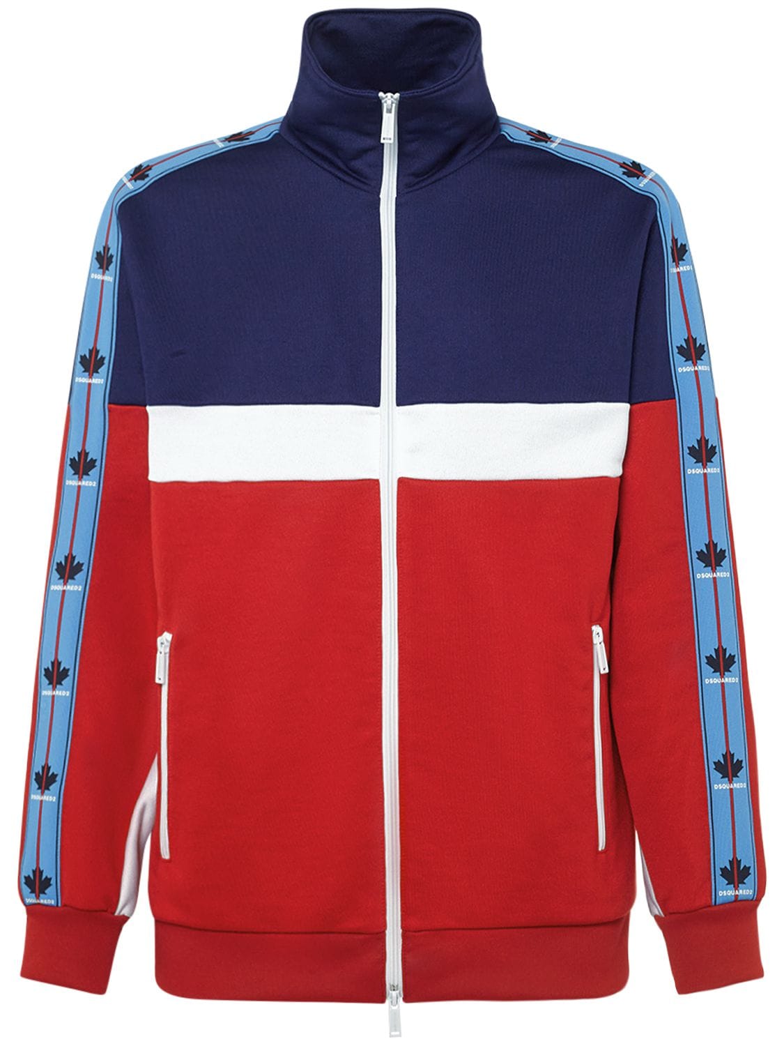 Dsquared2 Cotton Blend Zip Track Jacket In Red,white,navy