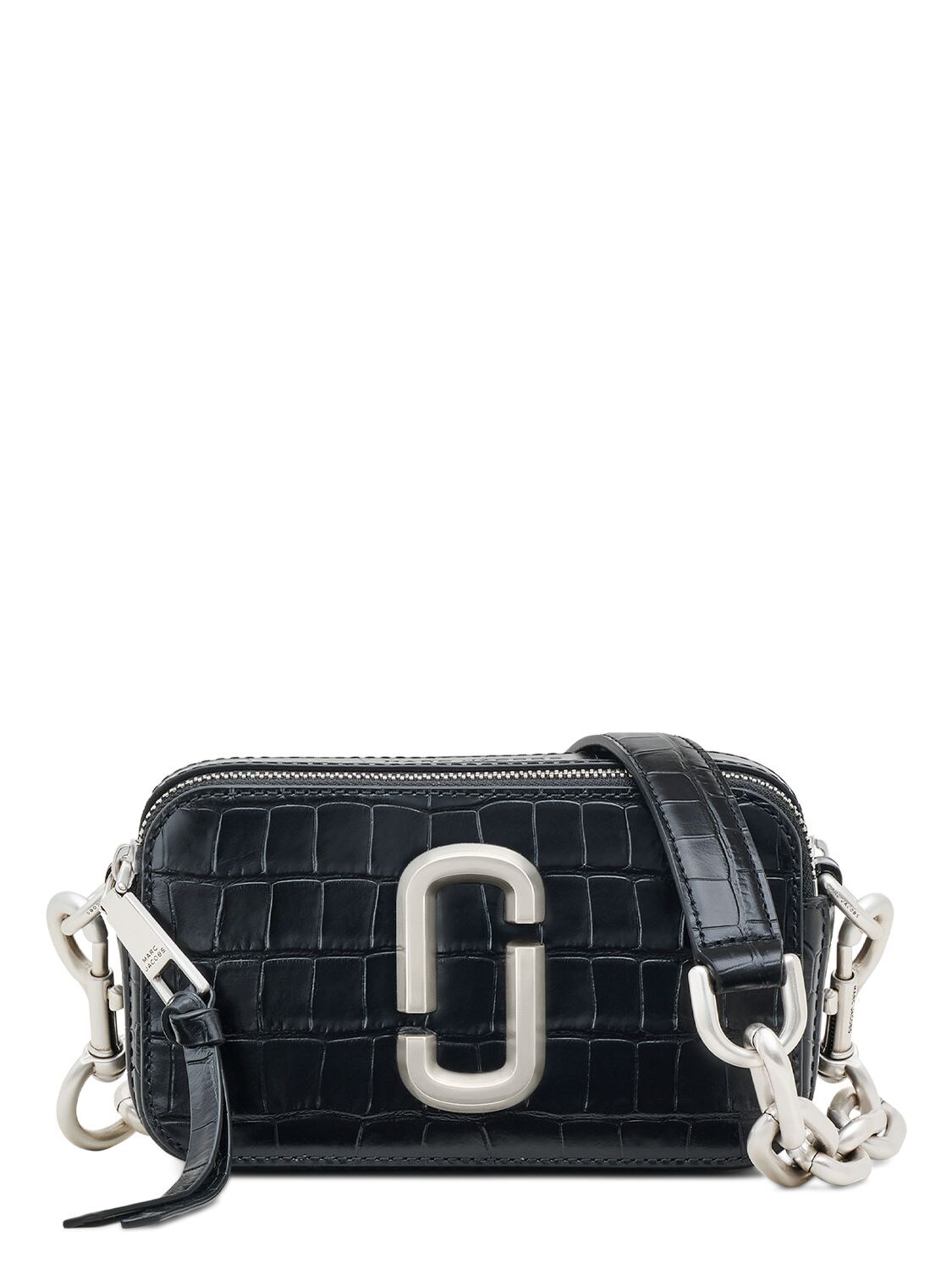 Marc Jacobs The Croc Snapshot Crossbody Bag In Embossed Black Leather