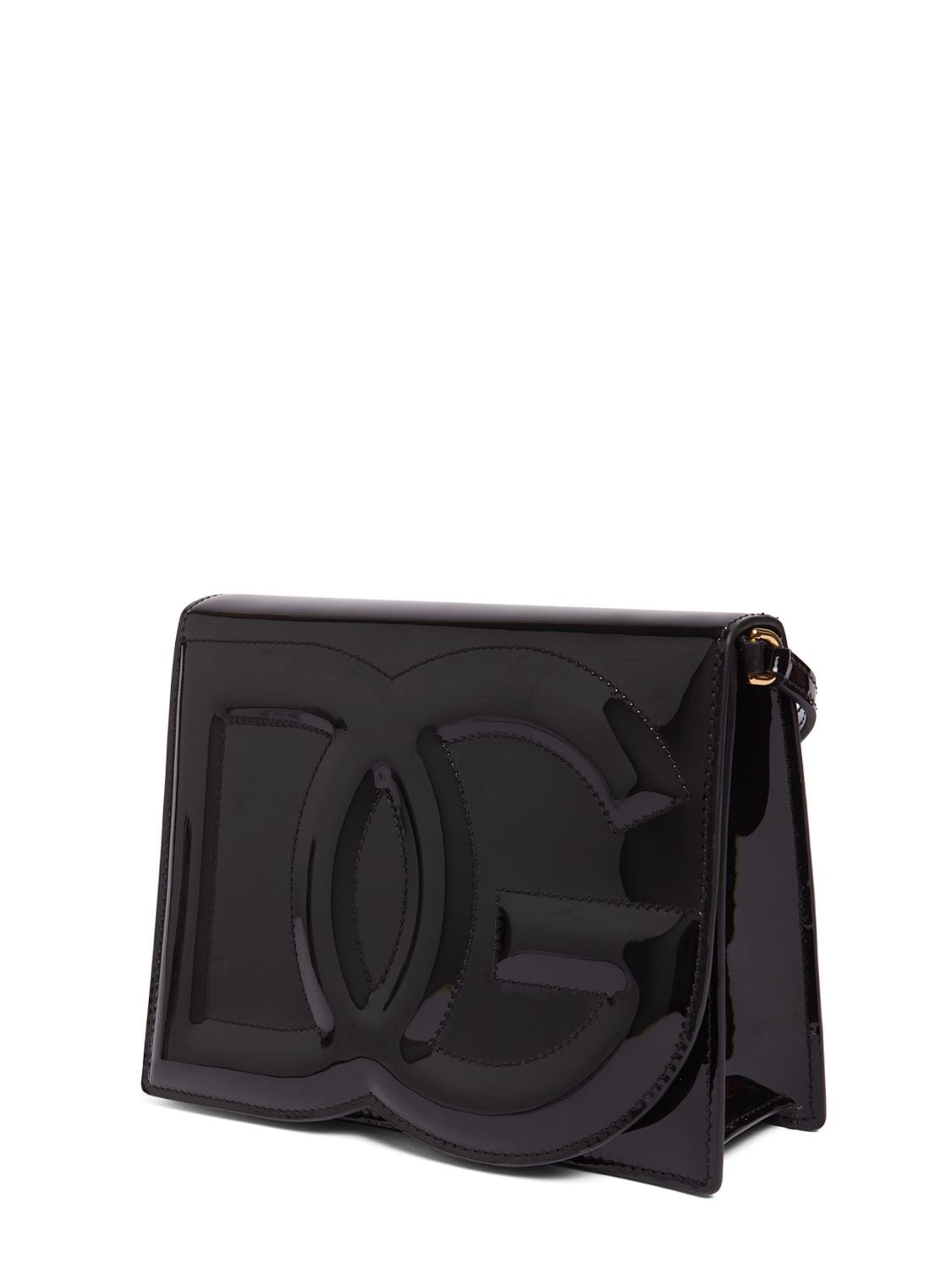Shop Dolce & Gabbana Flap Logo Patent Leather Bag In Black