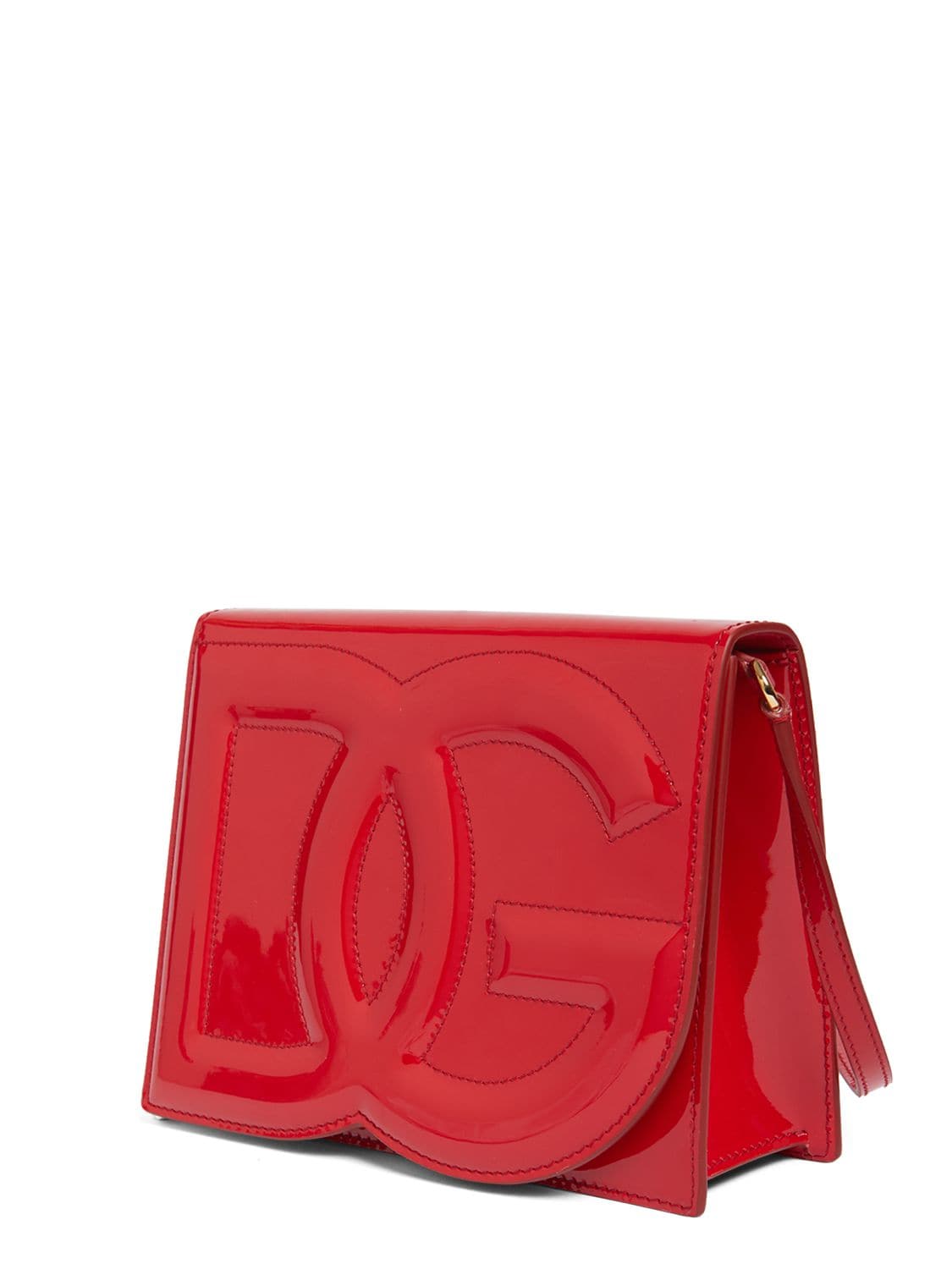 Shop Dolce & Gabbana Flap Logo Patent Leather Bag In Rosso