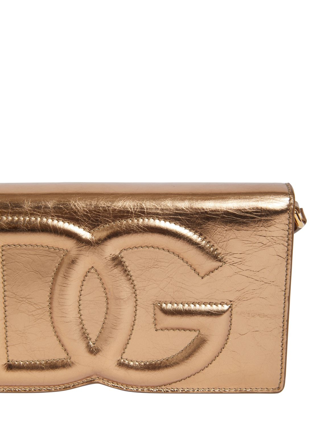 Shop Dolce & Gabbana Mini Laminated Logo Wallet In Gold