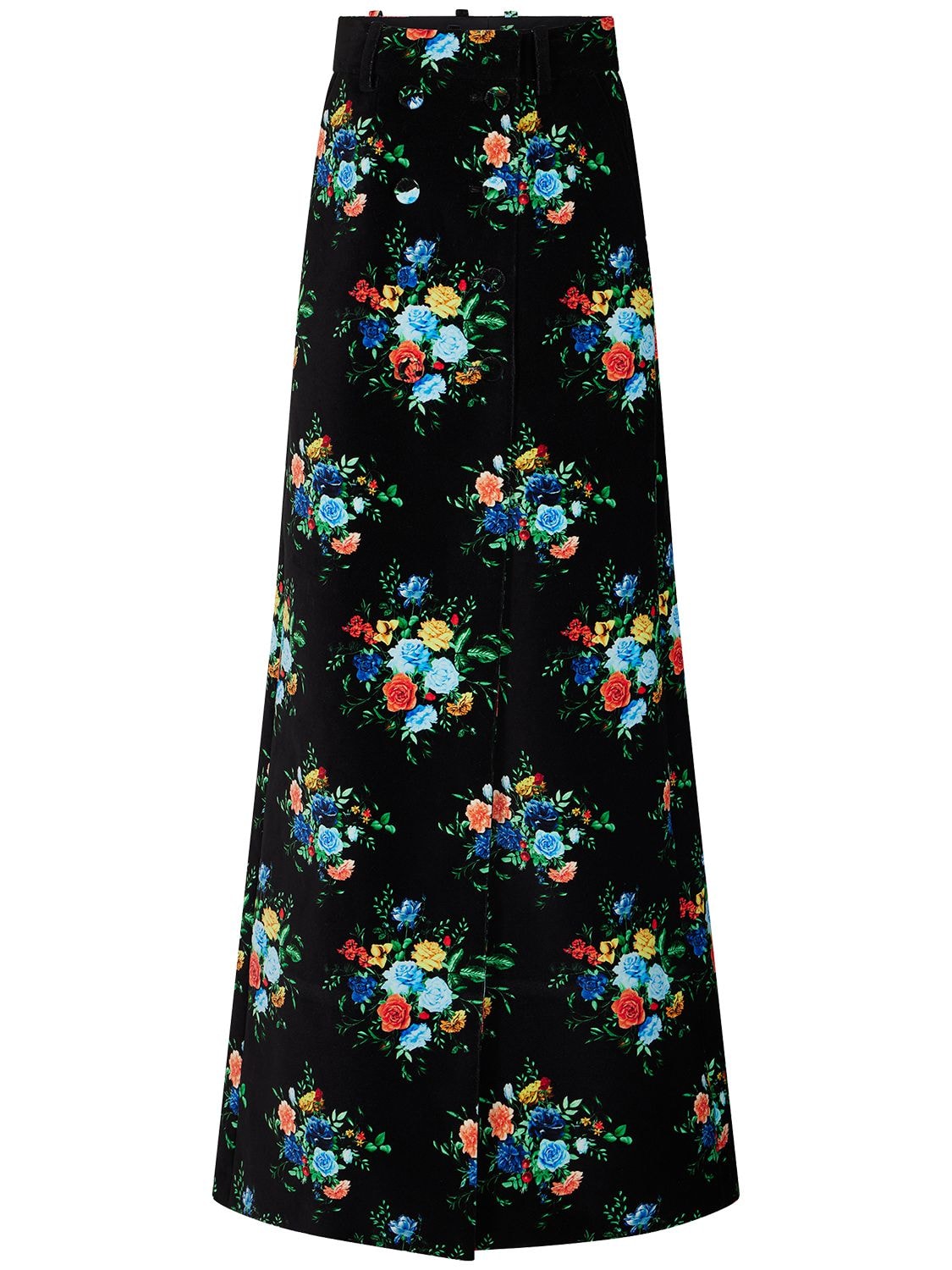 Shop Rabanne Floral Print Velvet Long Skirt In Multicolor