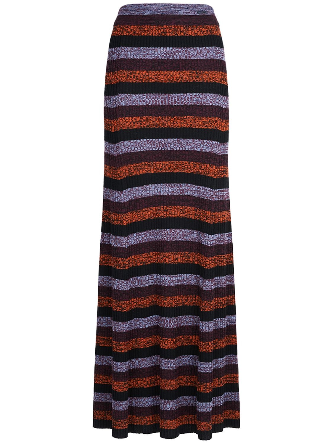 GANNI 条纹罗纹针织羊毛超长半身裙
