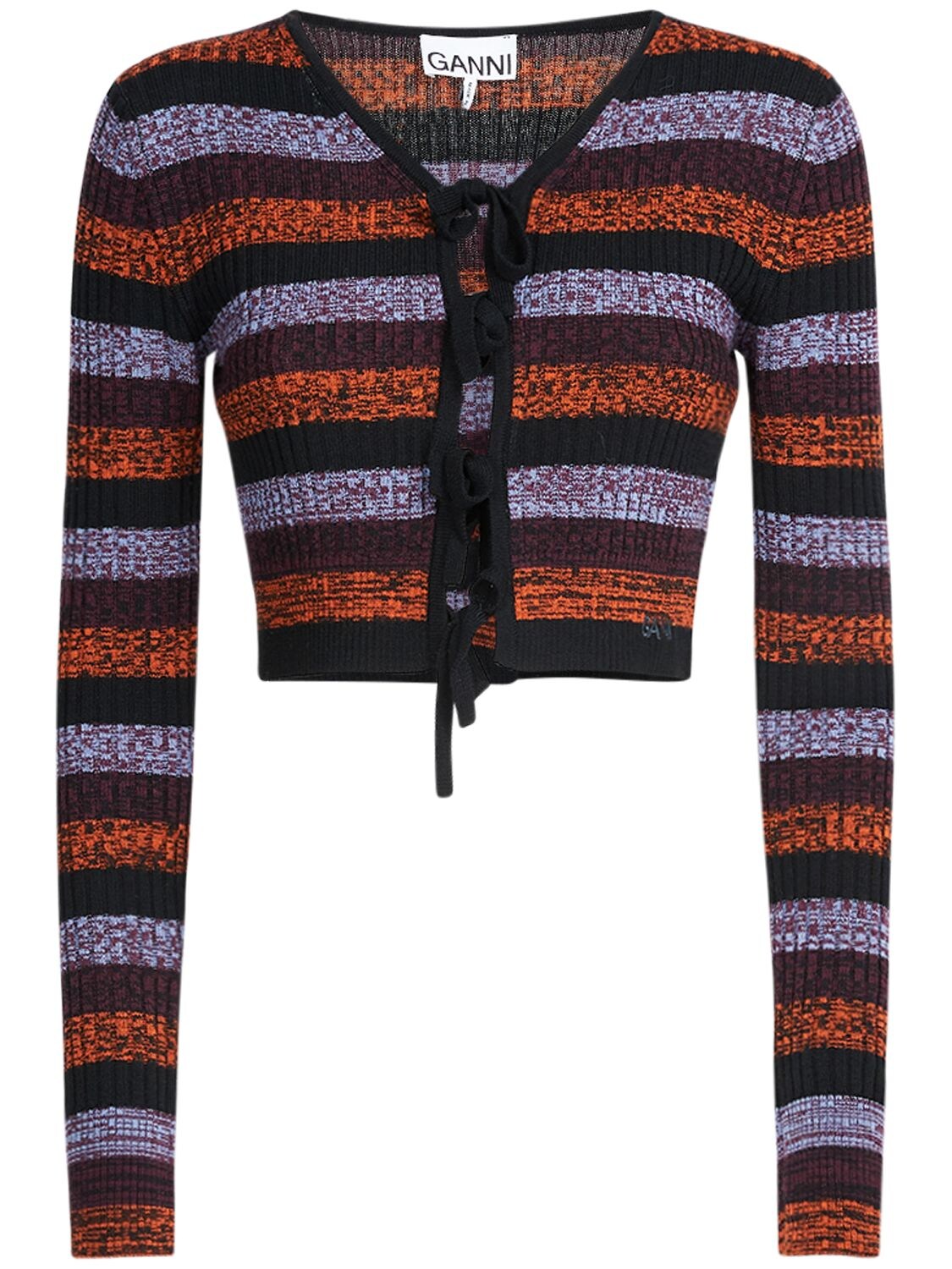Striped Rib Knit Wool Crop Cardigan – WOMEN > CLOTHING > KNITWEAR