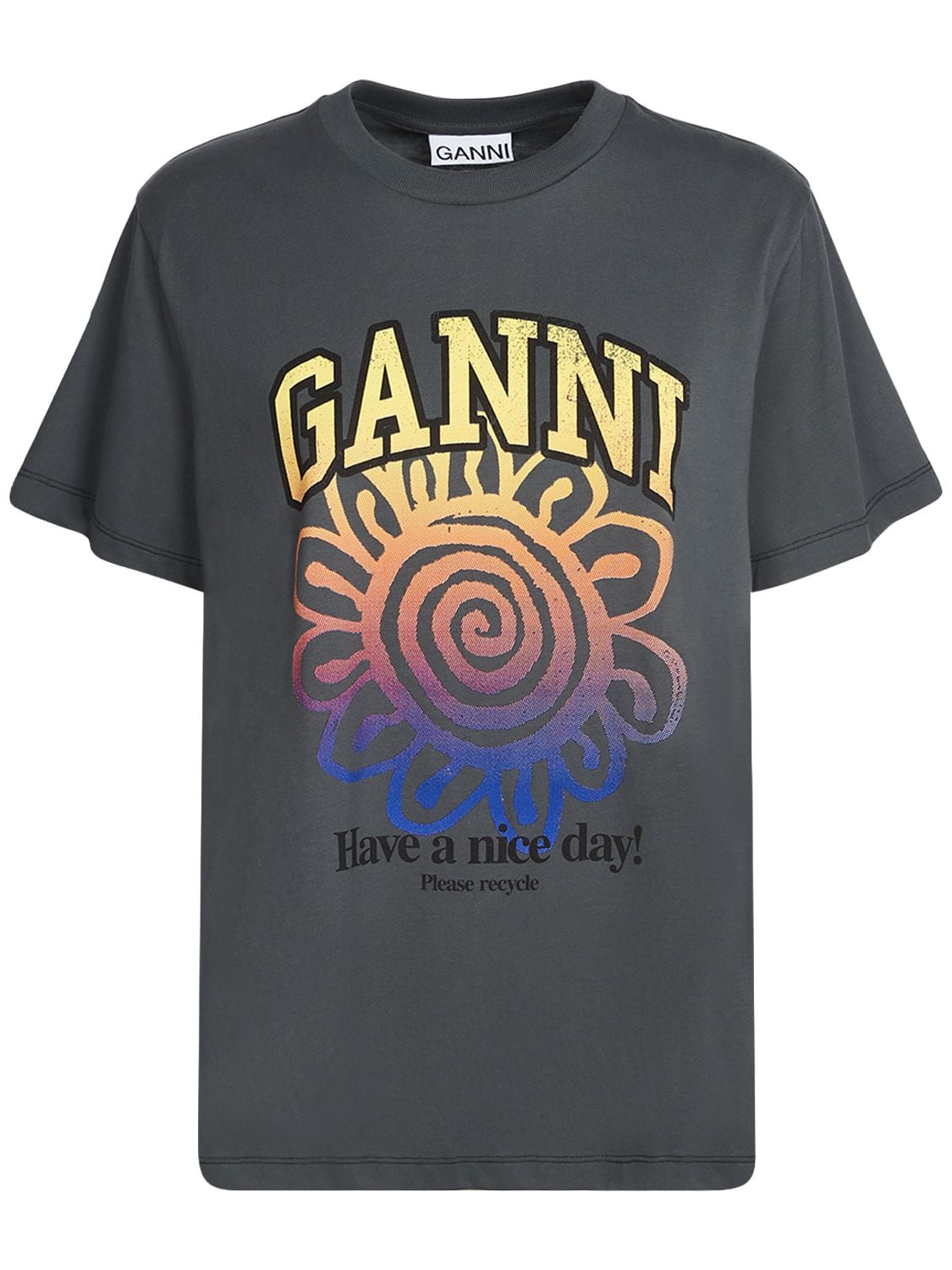 Ganni Short Sleeve Relaxed Yellow Flower T-Shirt in White | Women's Size 4XL | Cotton/Organic Cotton