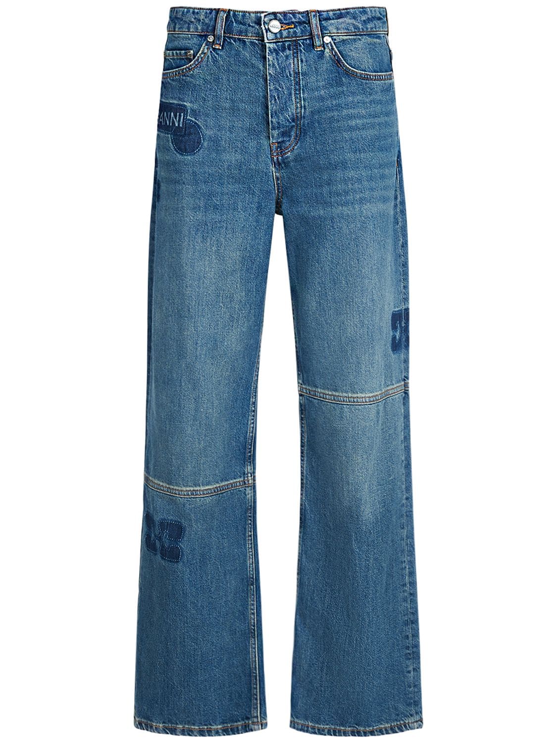 GANNI Izey Cotton Denim Wide Jeans