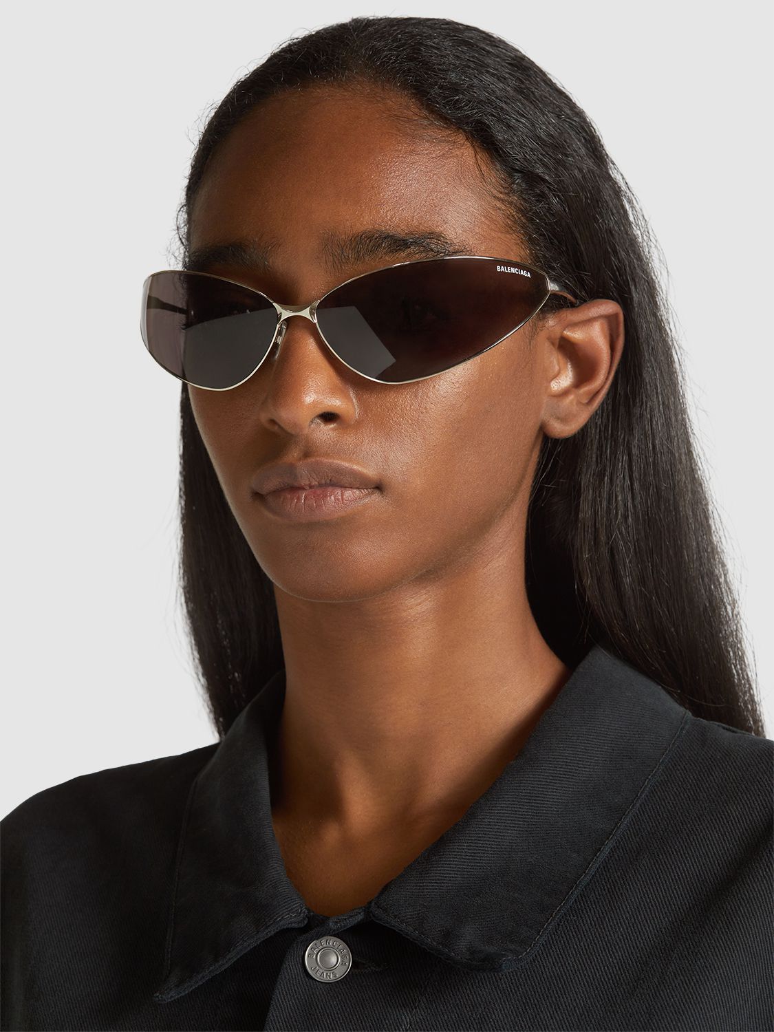 Balenciaga 0315s Razor Cat Metal Sunglasses In Schwarz